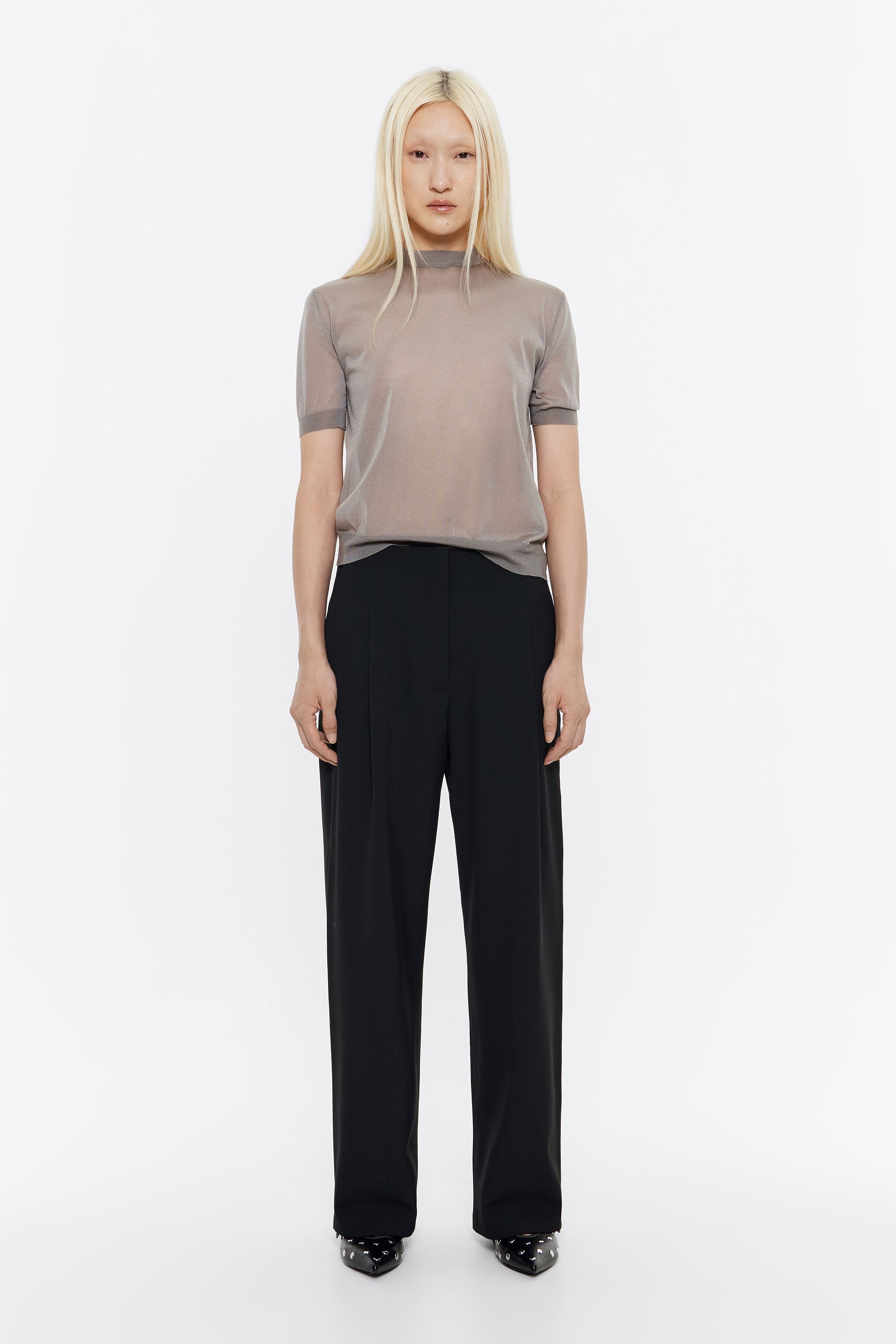Black cool wool darted trousers