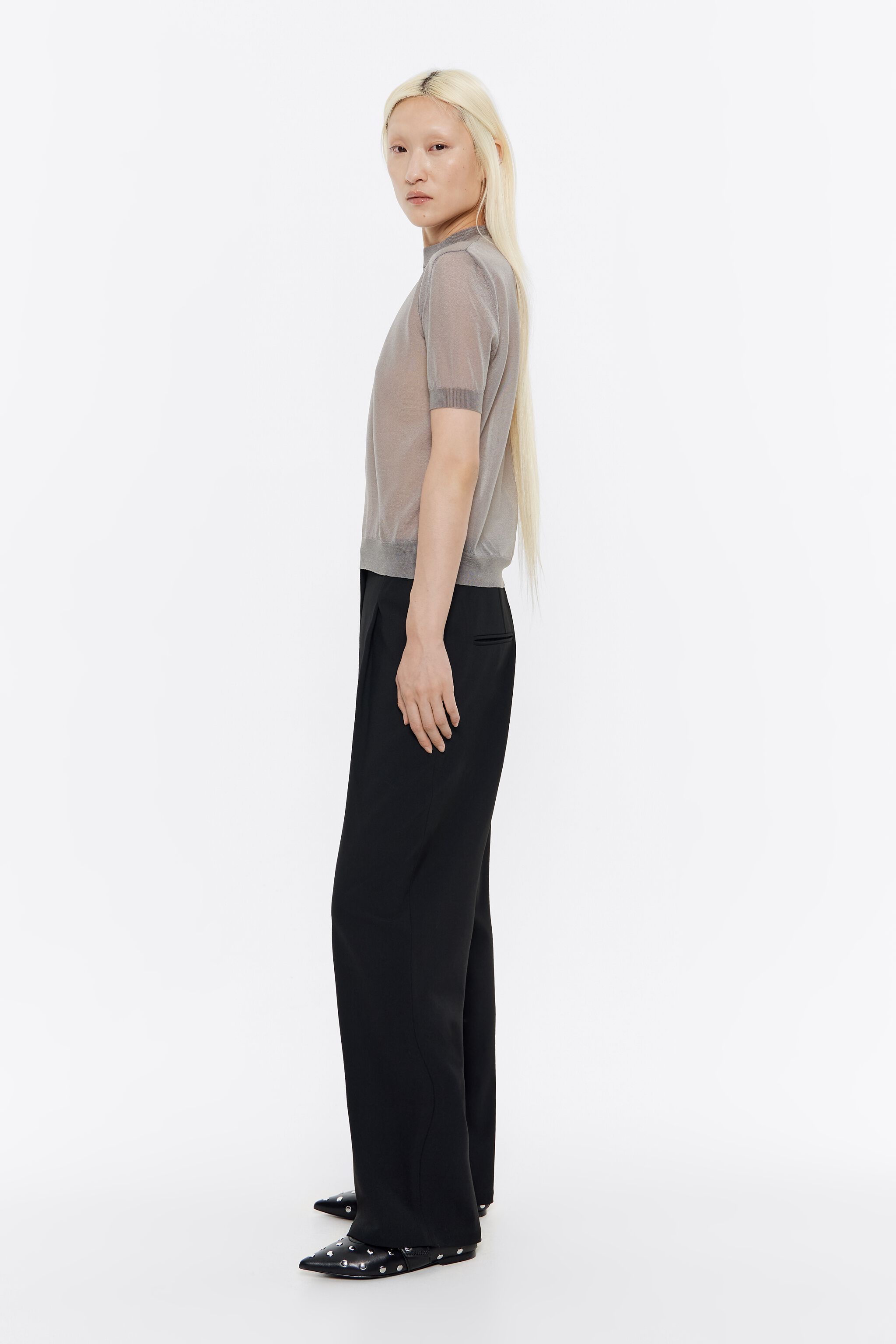 Black cool wool darted trousers