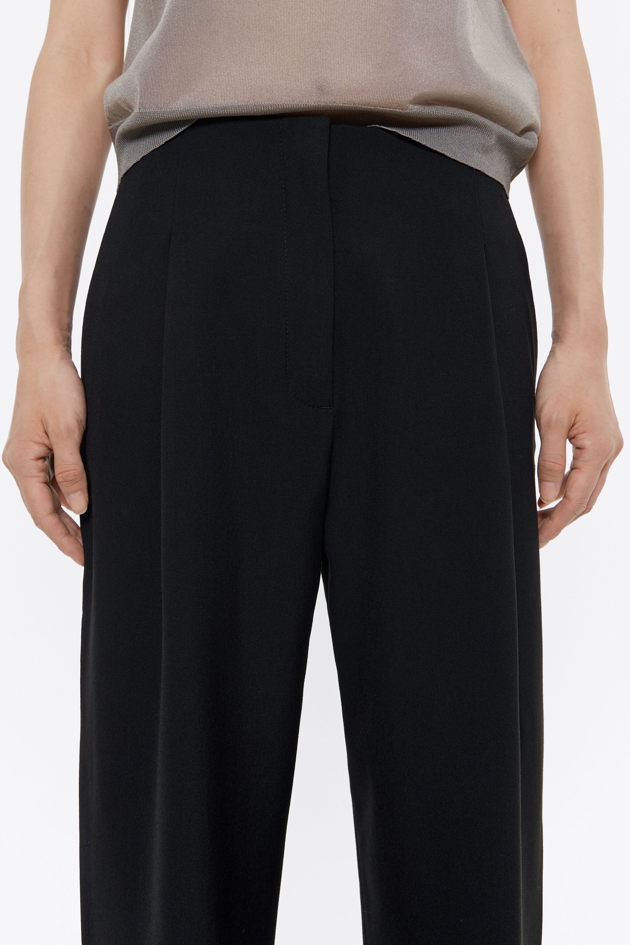 Black cool wool darted trousers