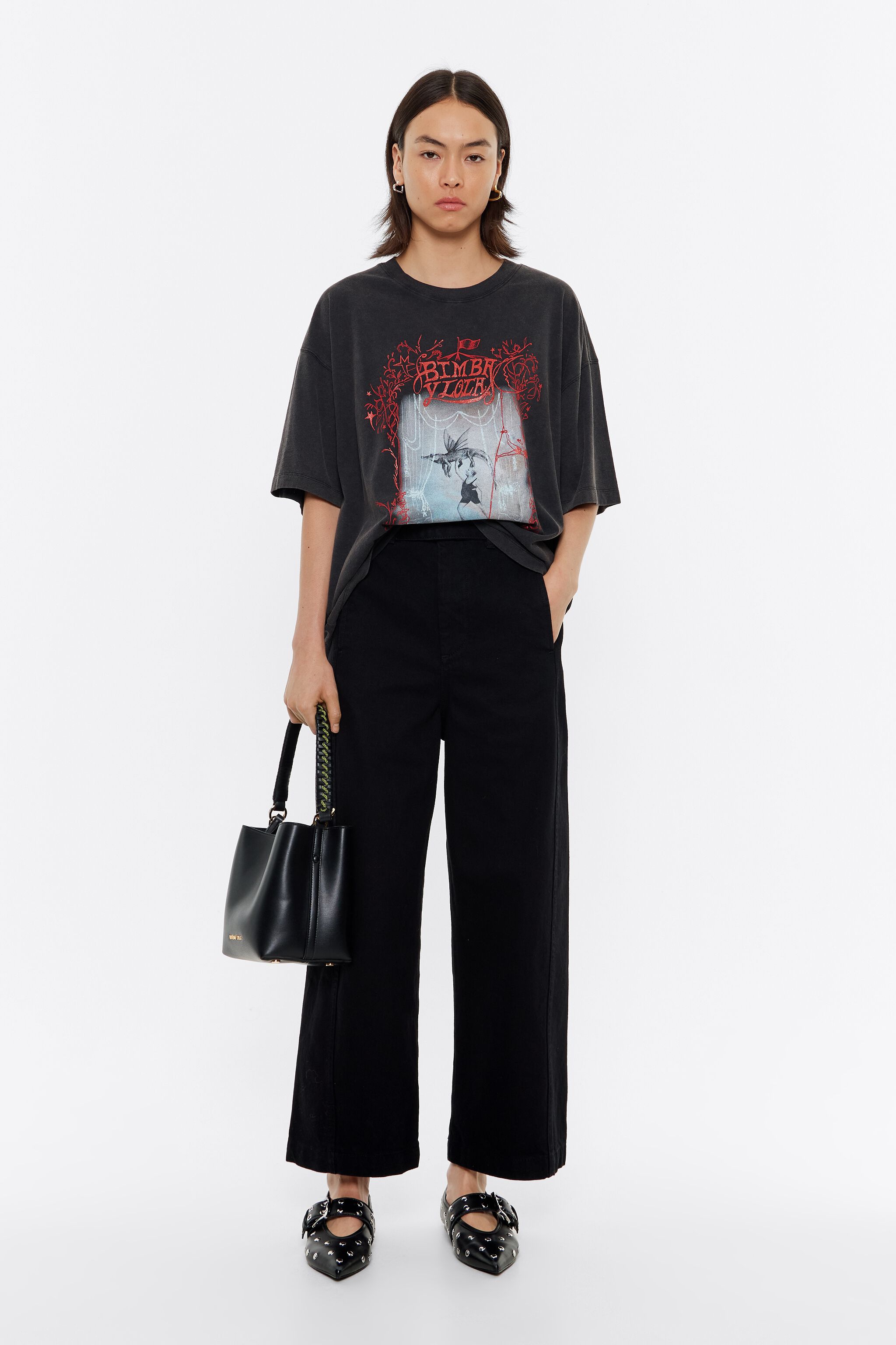 BARREL - Black belted jeans