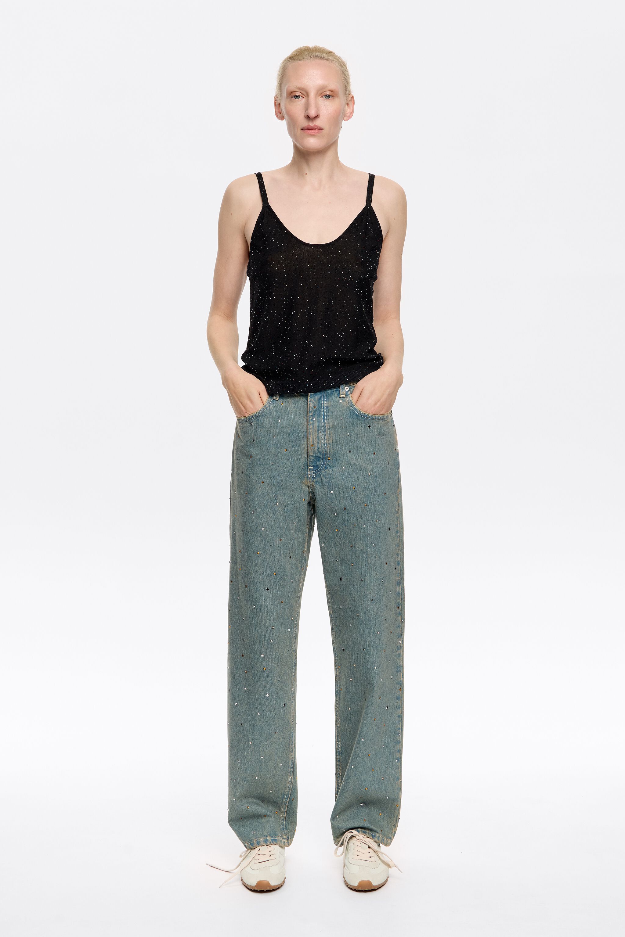 STRAIGHT CROPPED - Blue stones jeans
