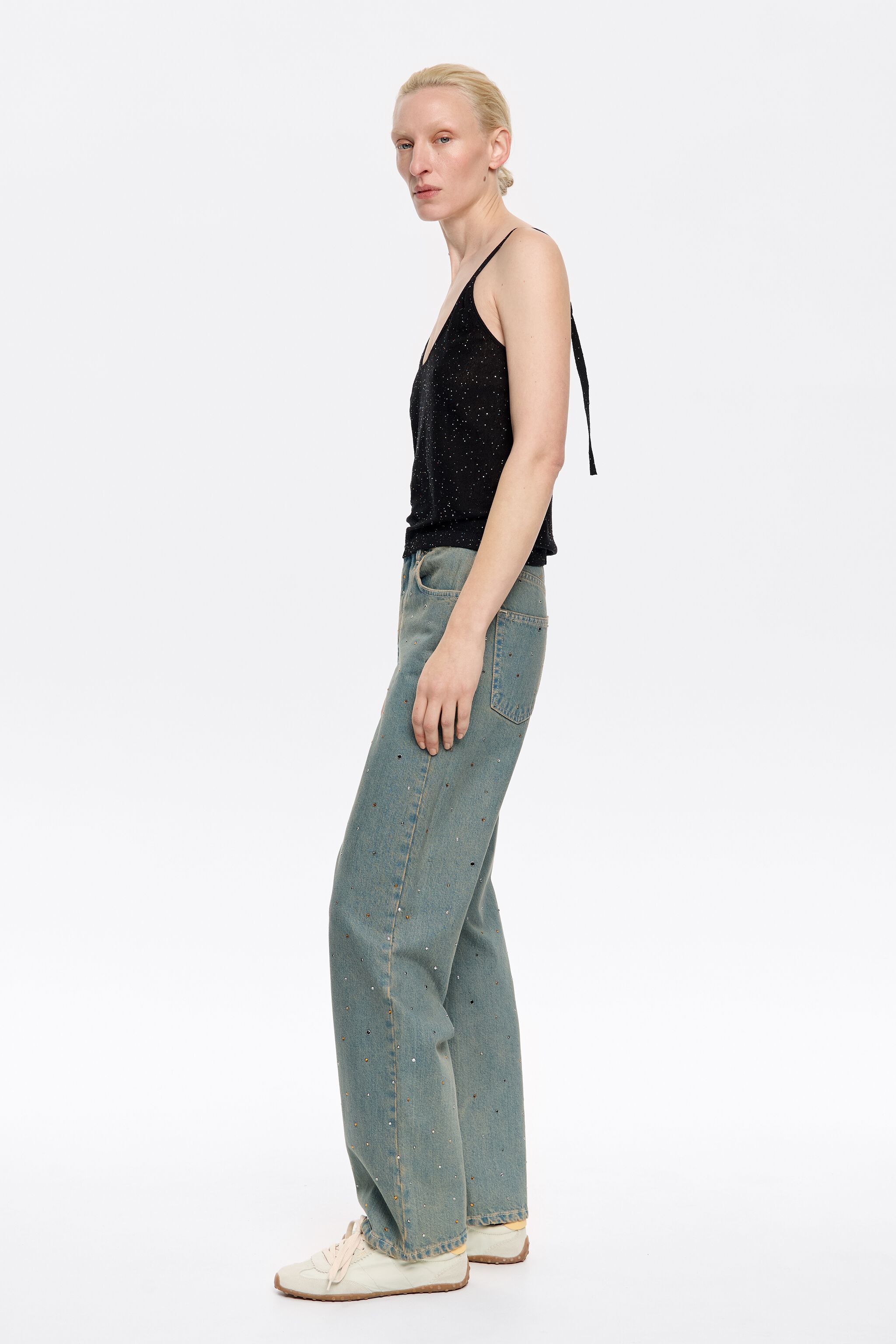 STRAIGHT CROPPED - Blue stones jeans