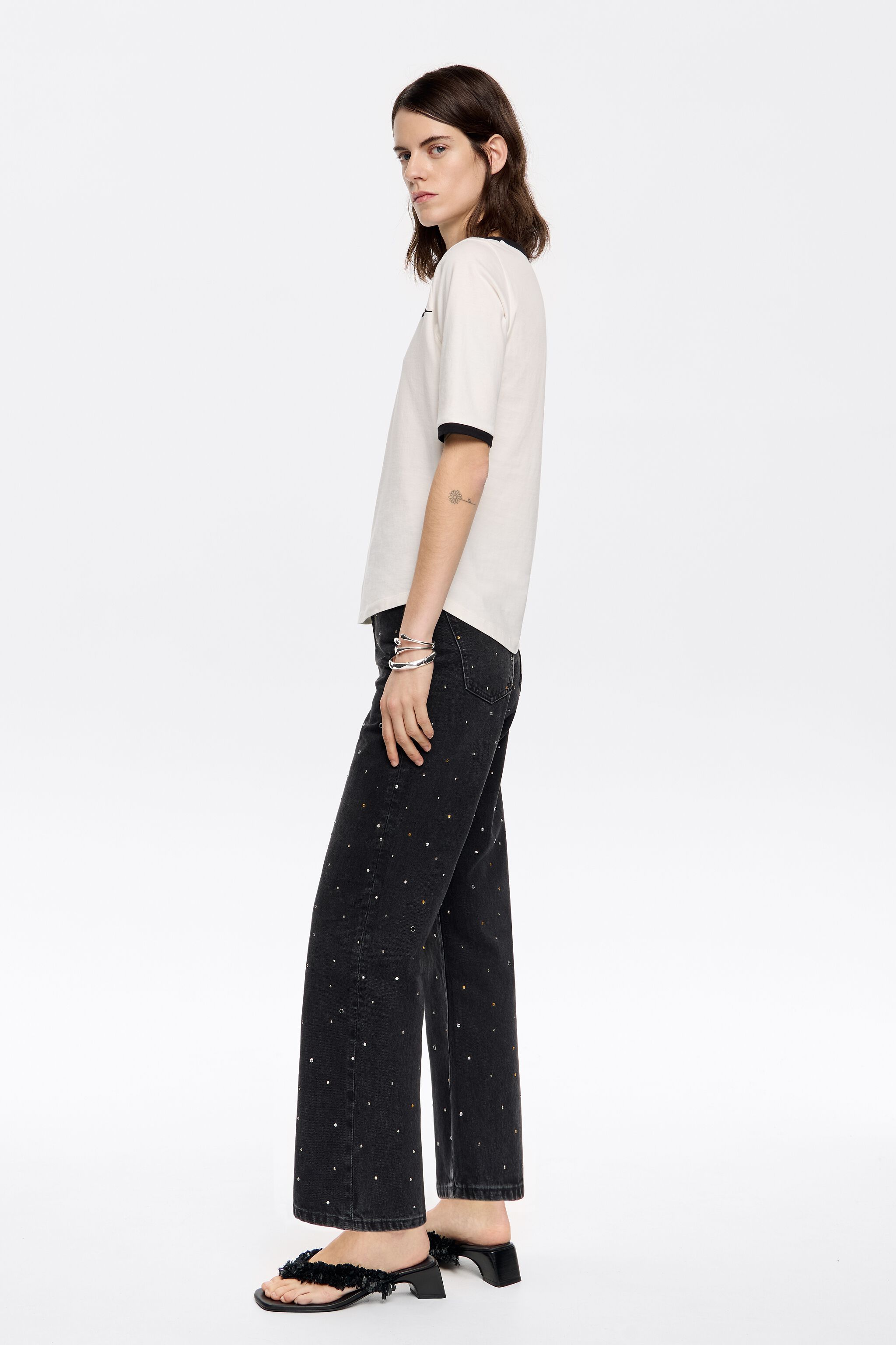 STRAIGHT CROPPED - Black stones jeans