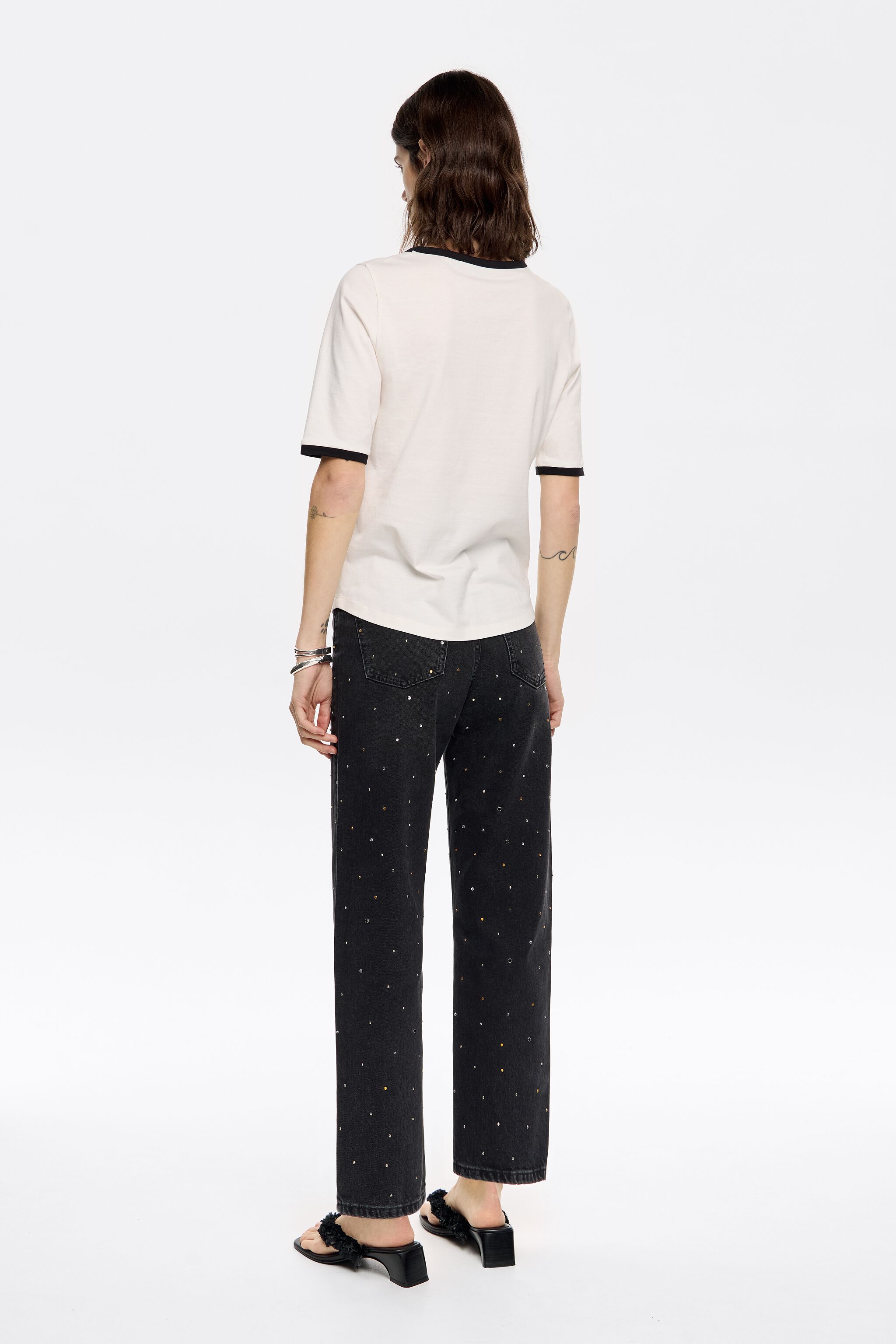 STRAIGHT CROPPED - Black stones jeans