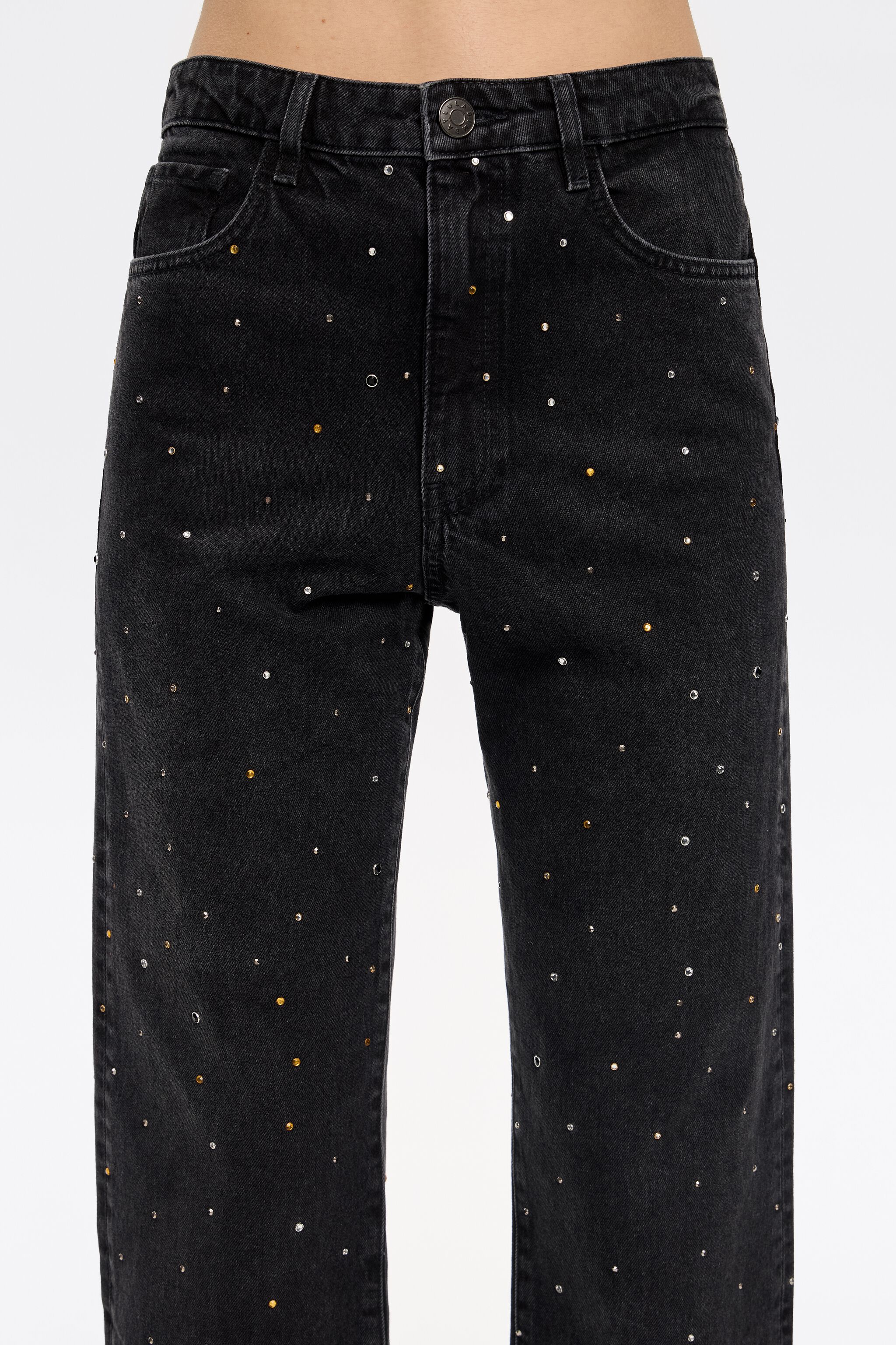 STRAIGHT CROPPED - Black stones jeans