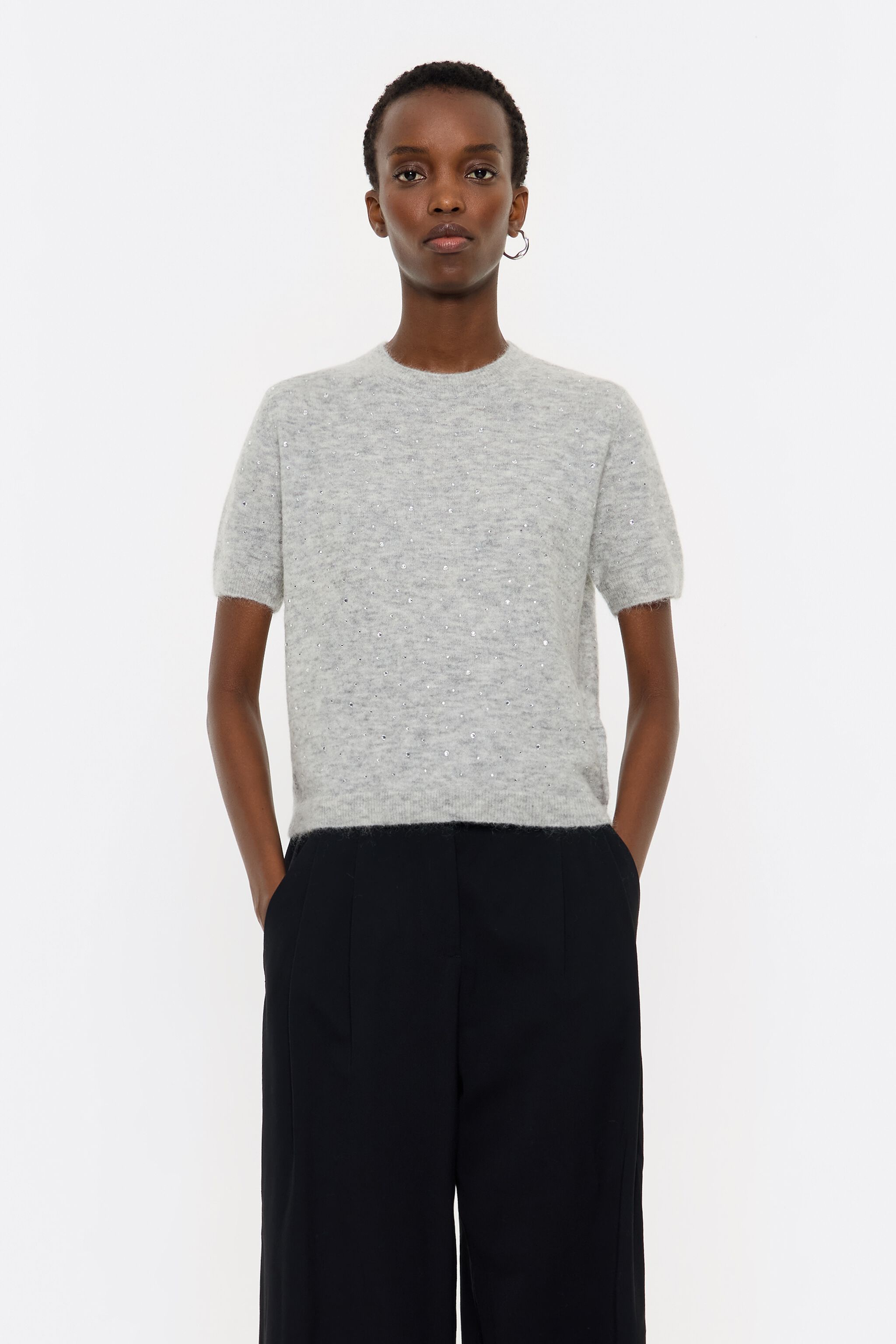 Dark gray mohair rhinestones sweater