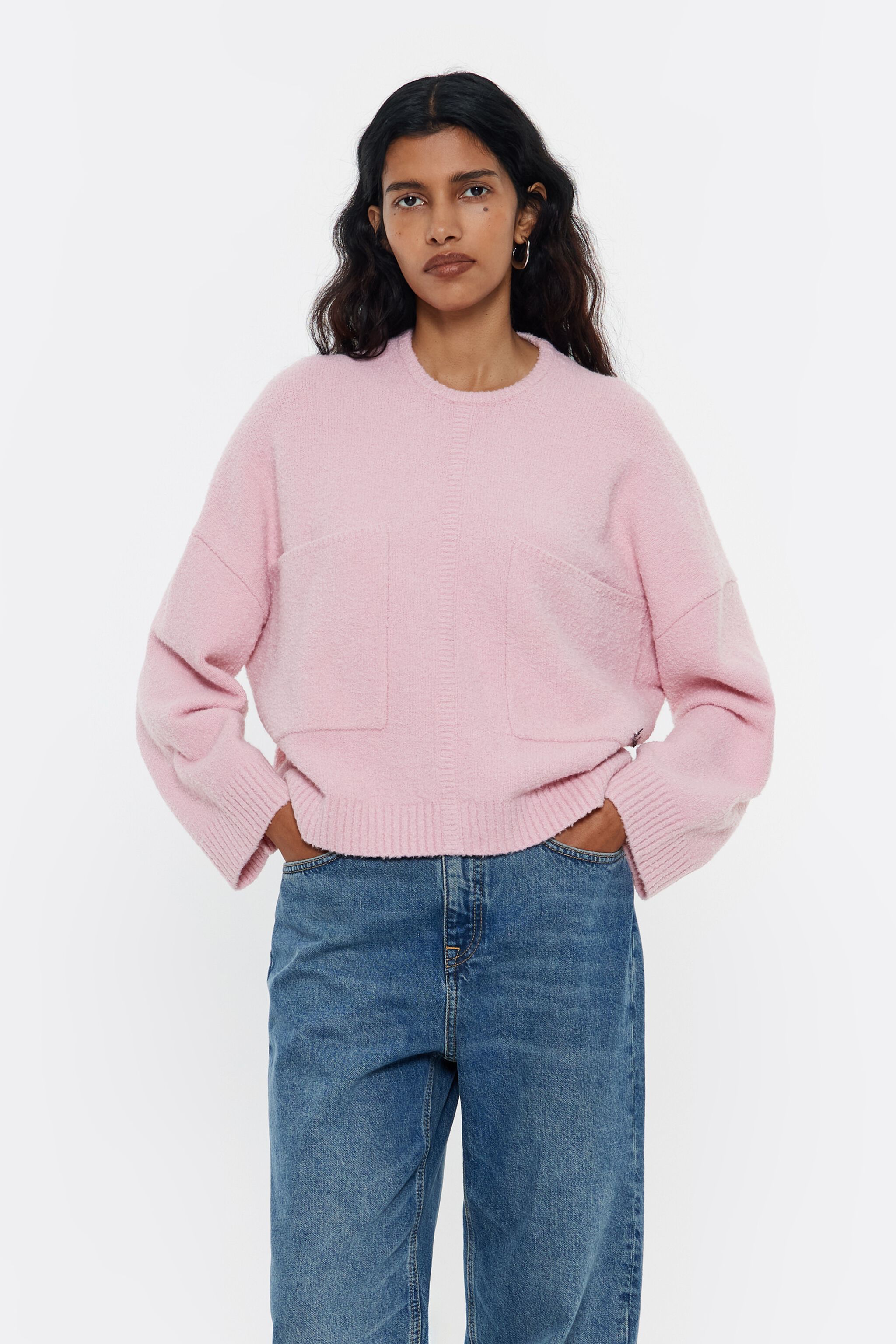 Light pink boxy pockets sweater