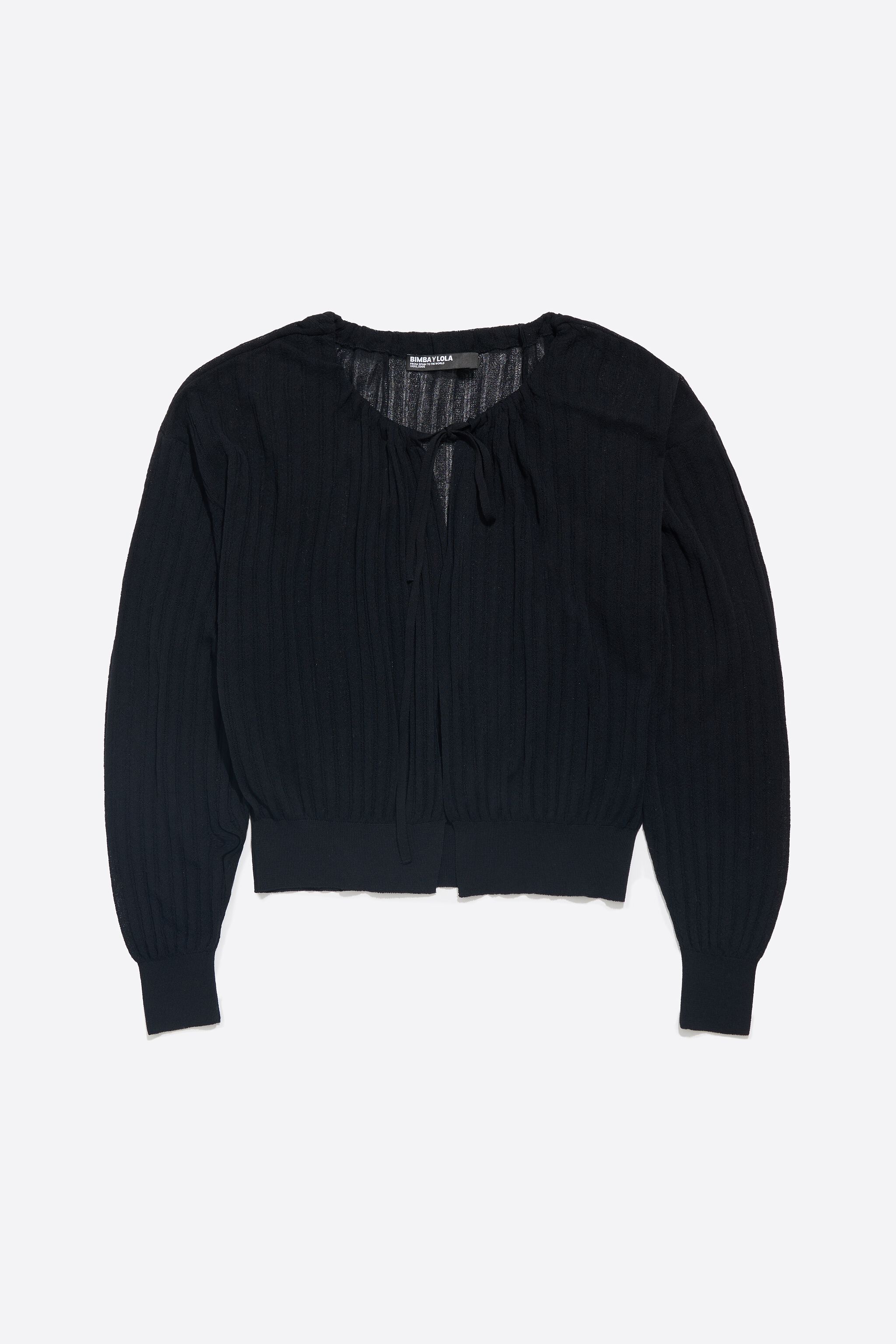 Black ruched cardigan with ties