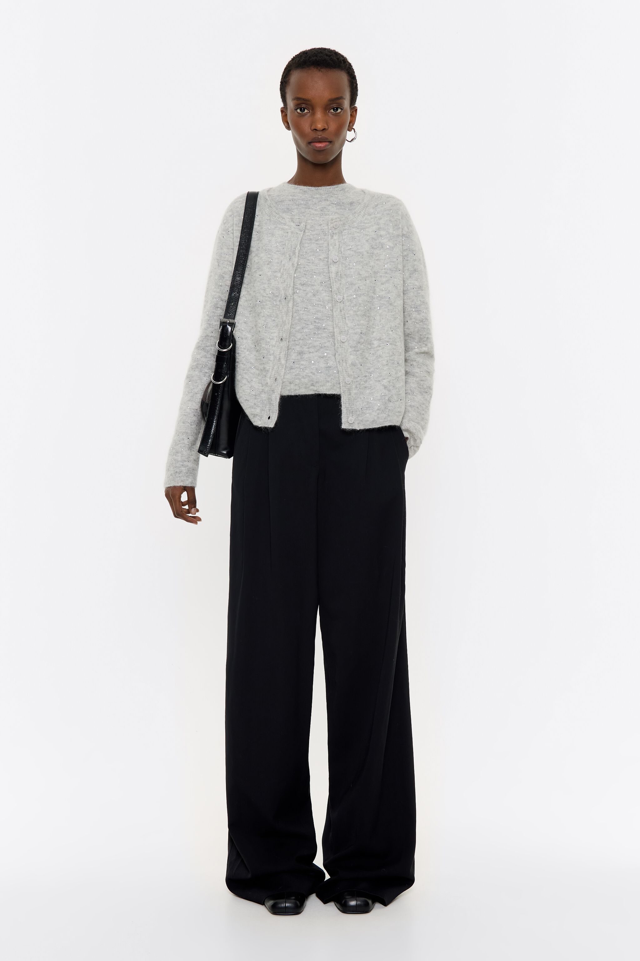 Light gray mohair rhinestones cardigan