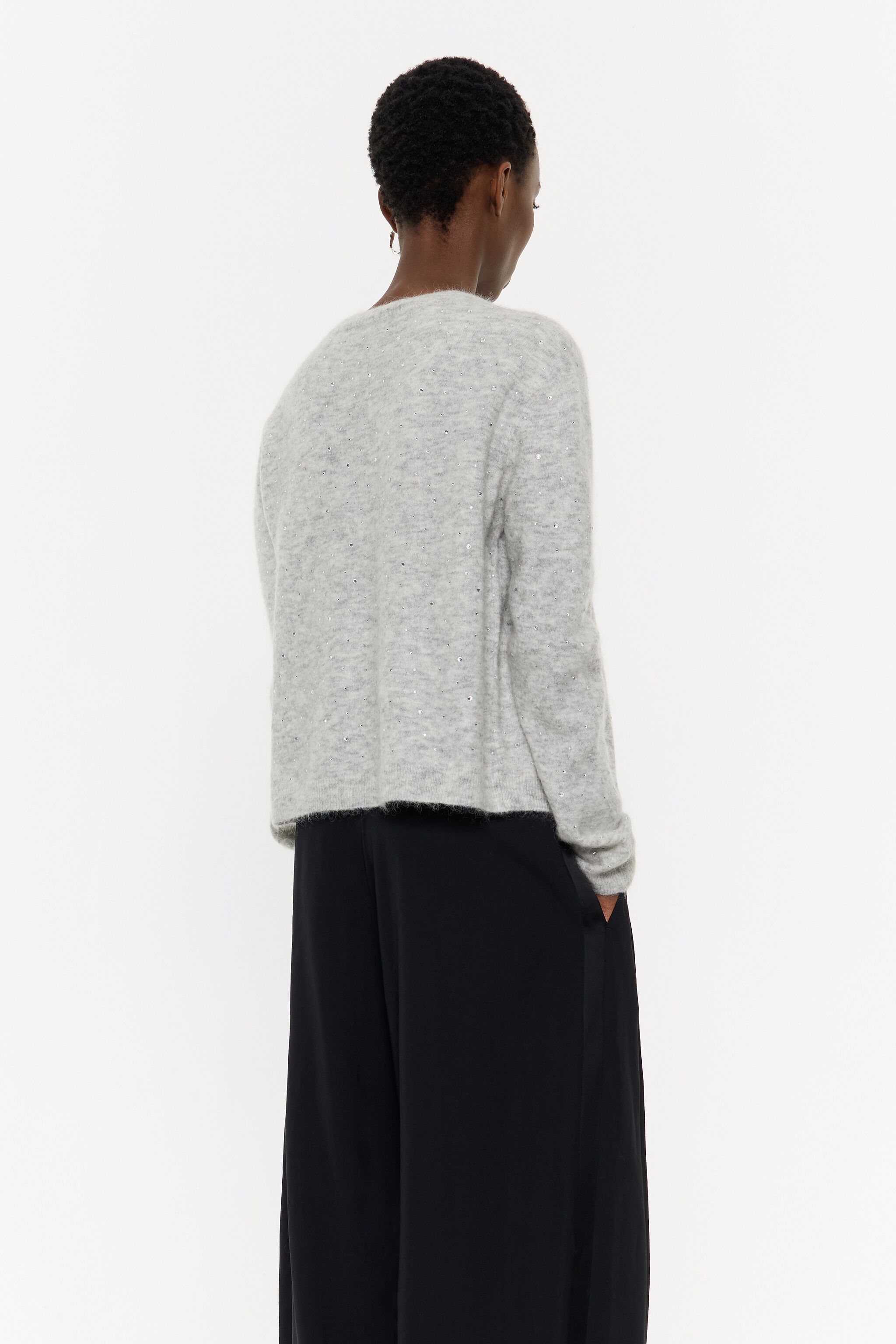 Light gray mohair rhinestones cardigan