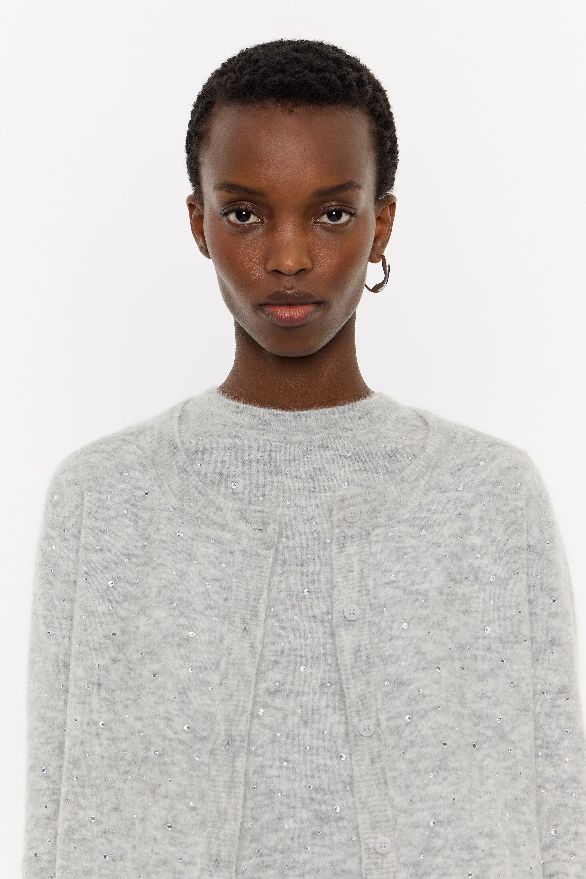 Light gray mohair rhinestones cardigan