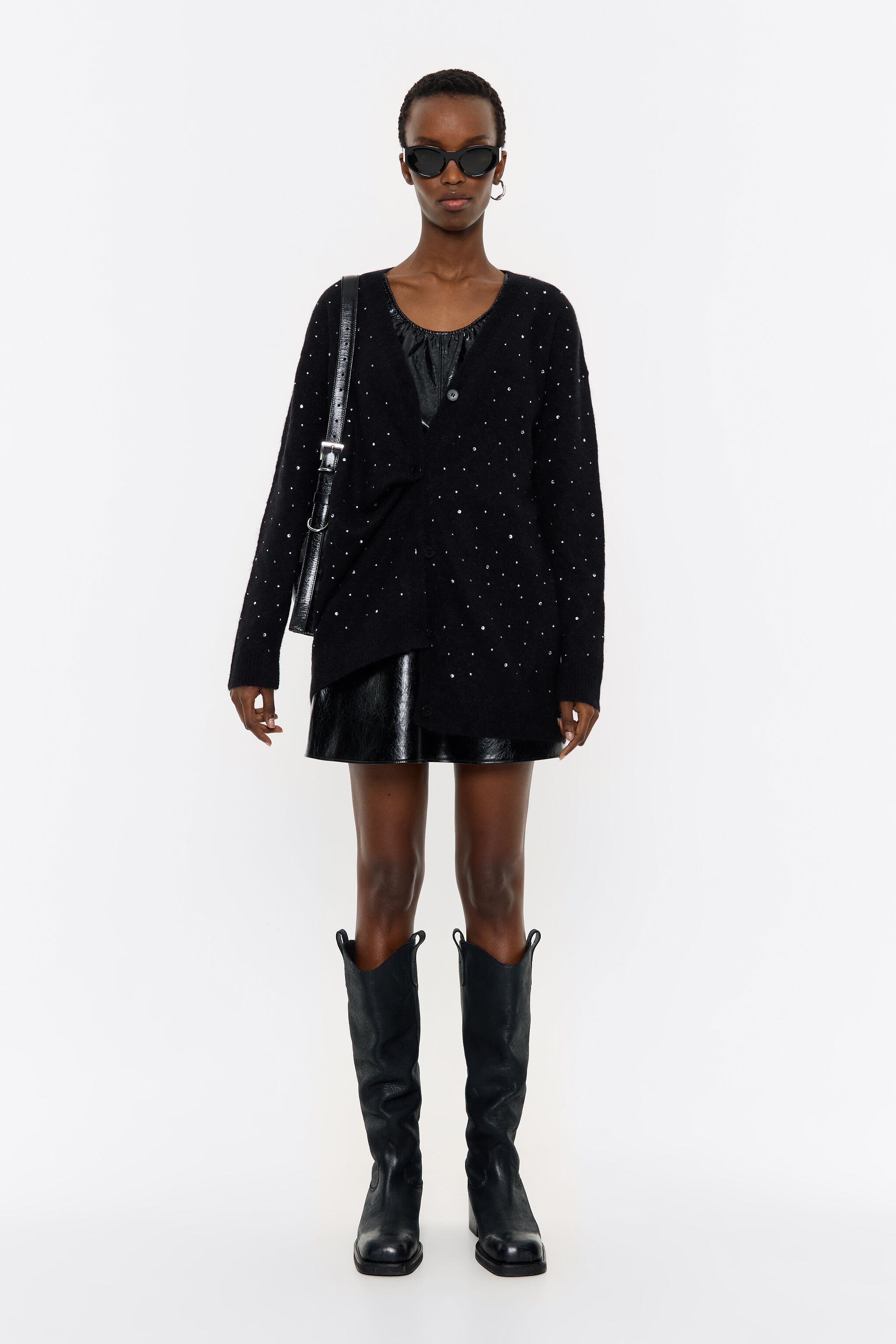 Black mohair rhinestones cardigan