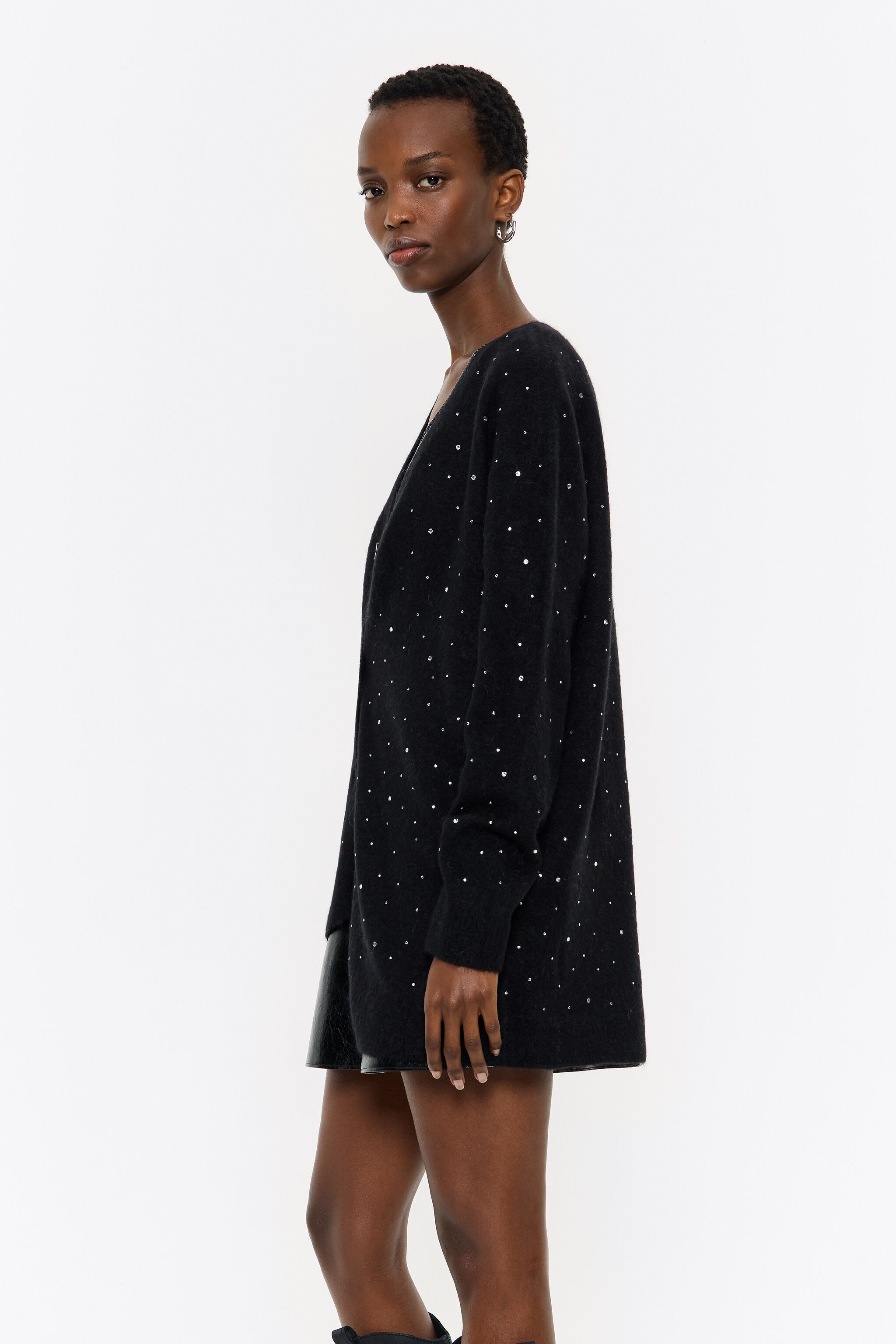 Black mohair rhinestones cardigan