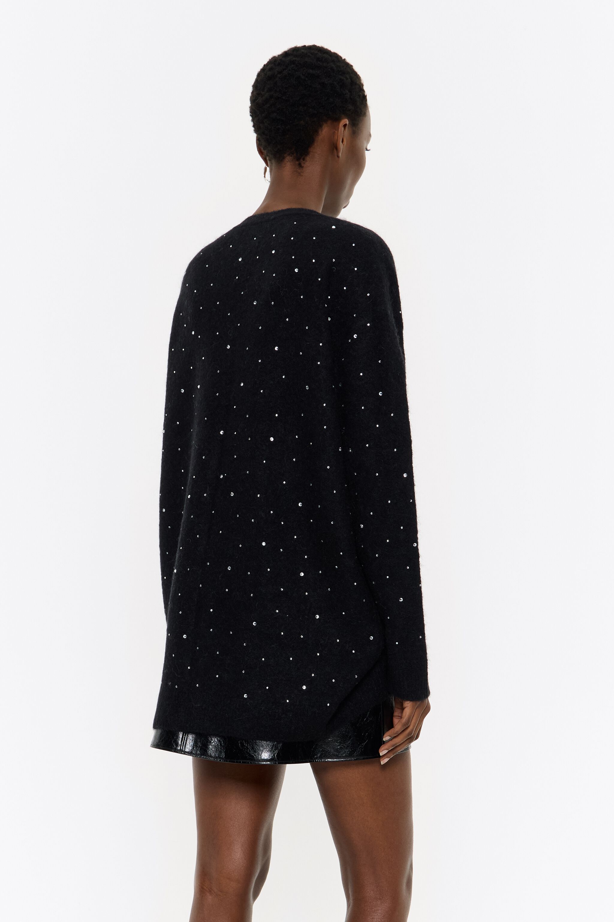 Black mohair rhinestones cardigan