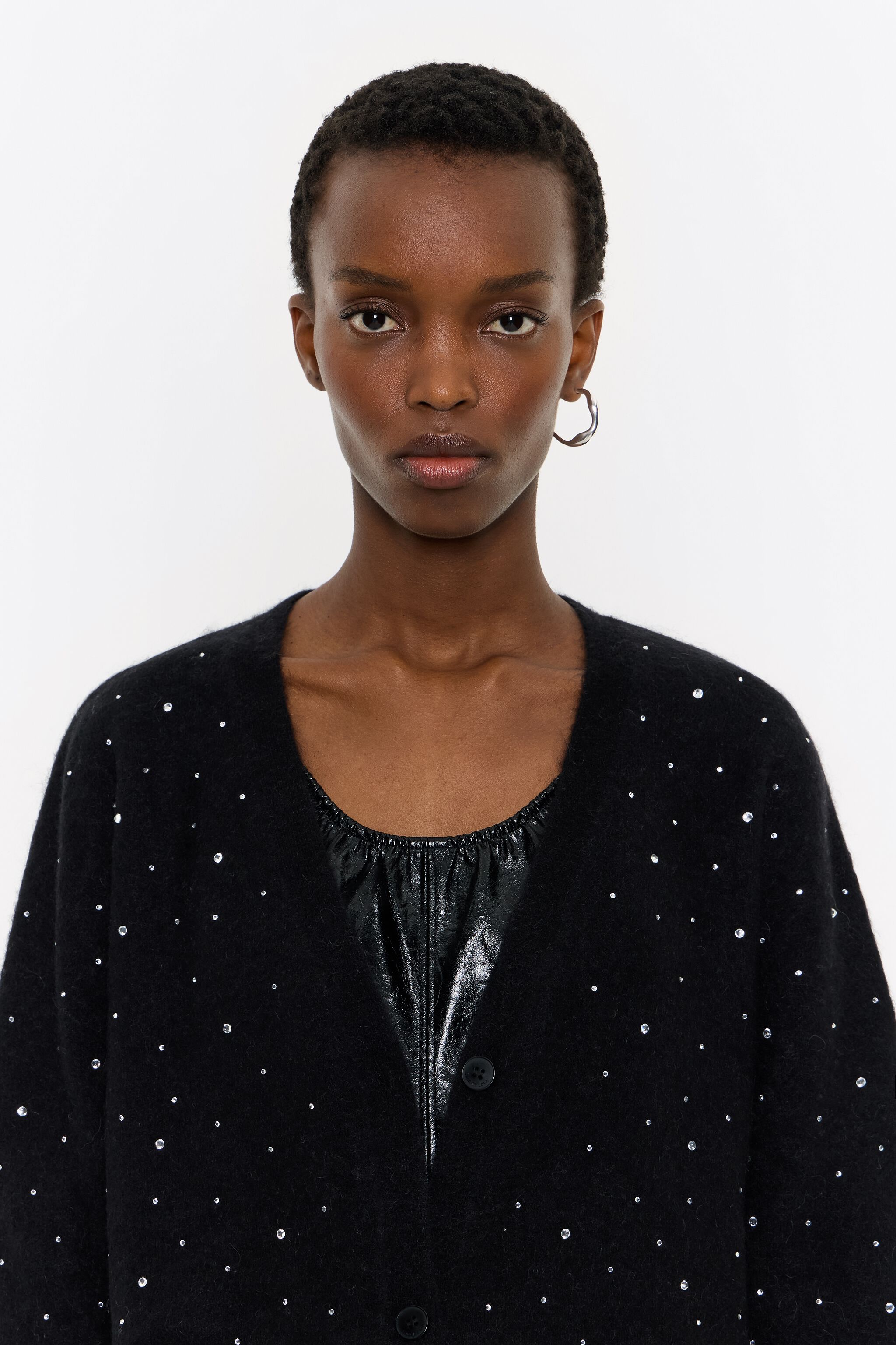 Black mohair rhinestones cardigan