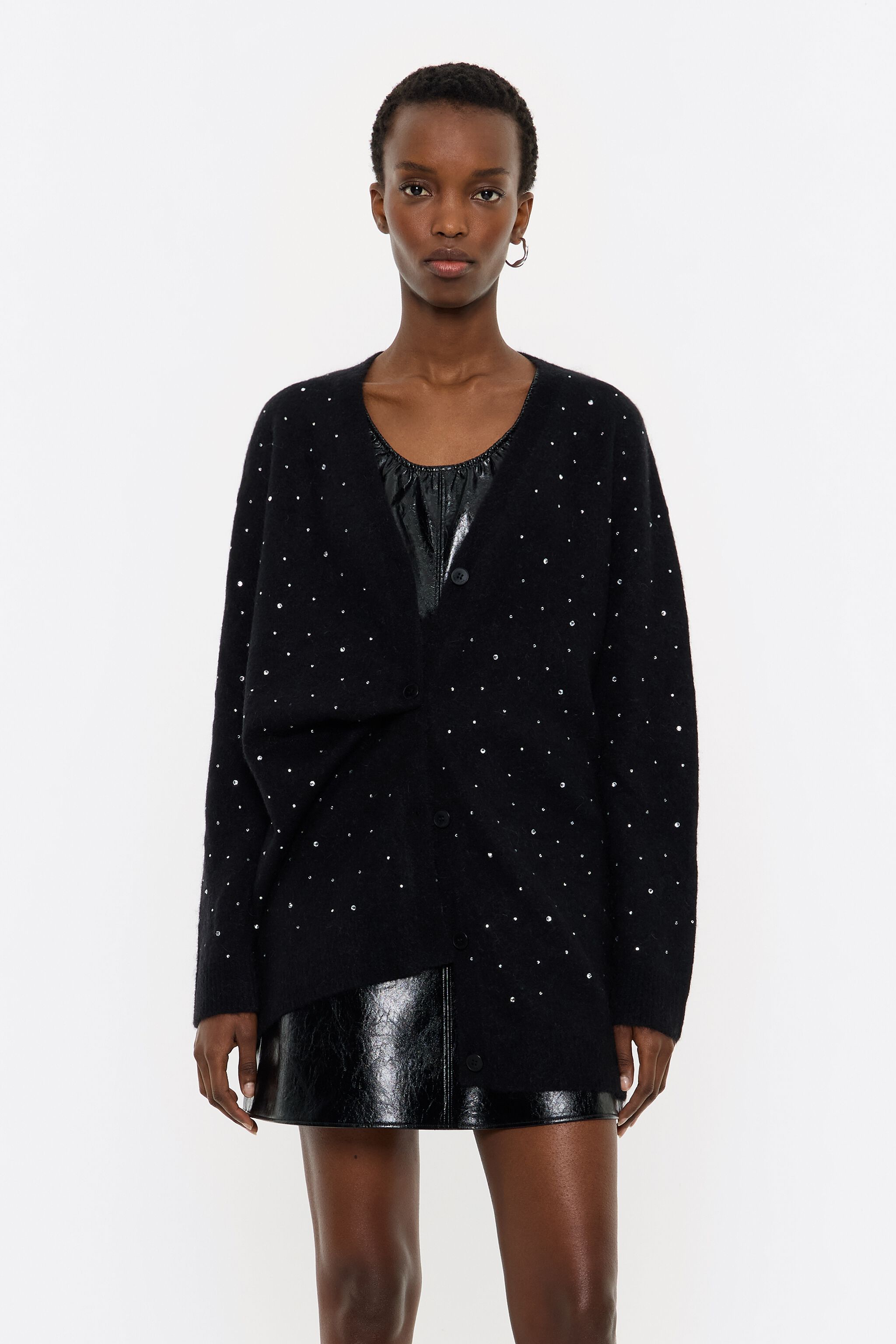 Black mohair rhinestones cardigan