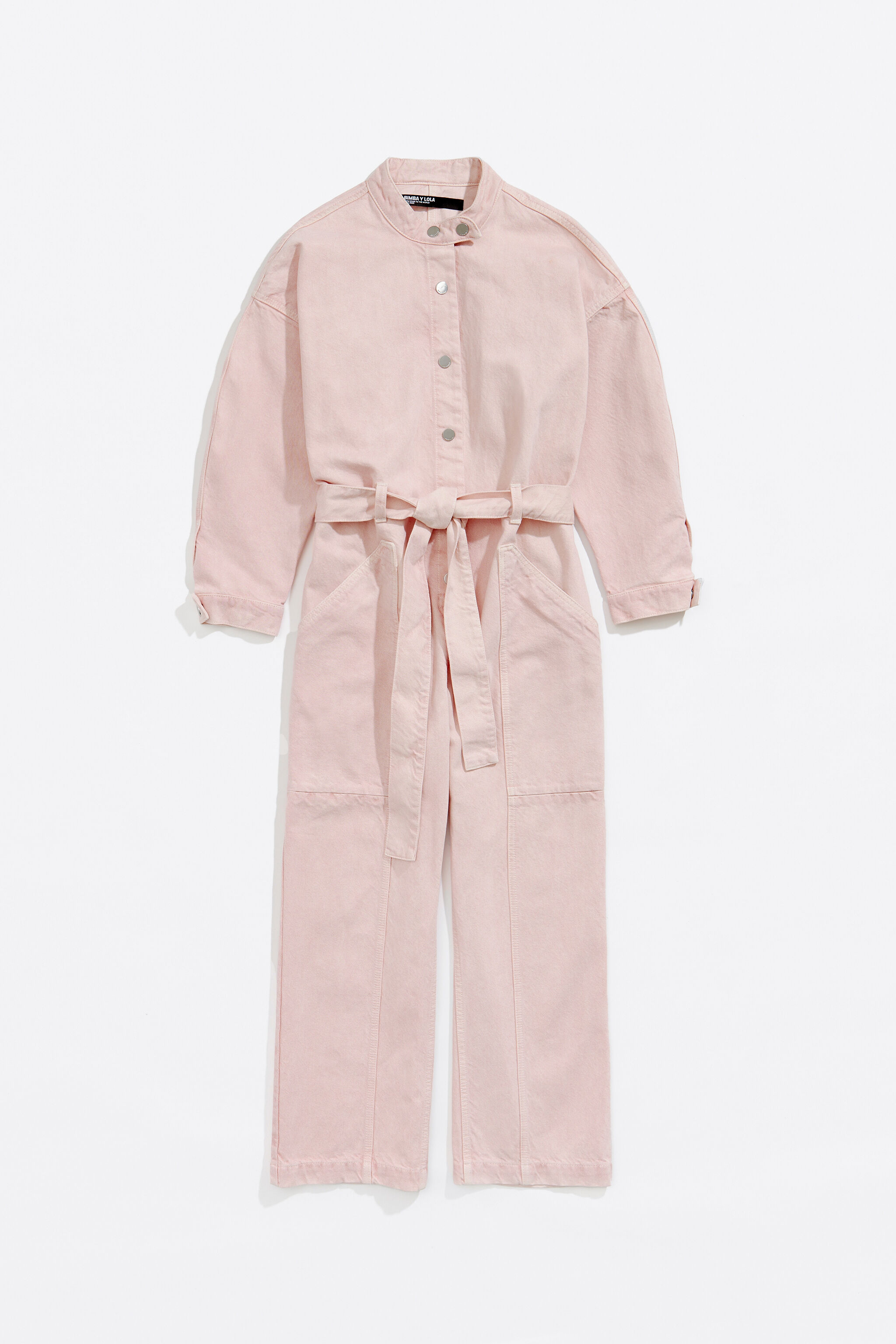 Pink denim cargo jumpsuit