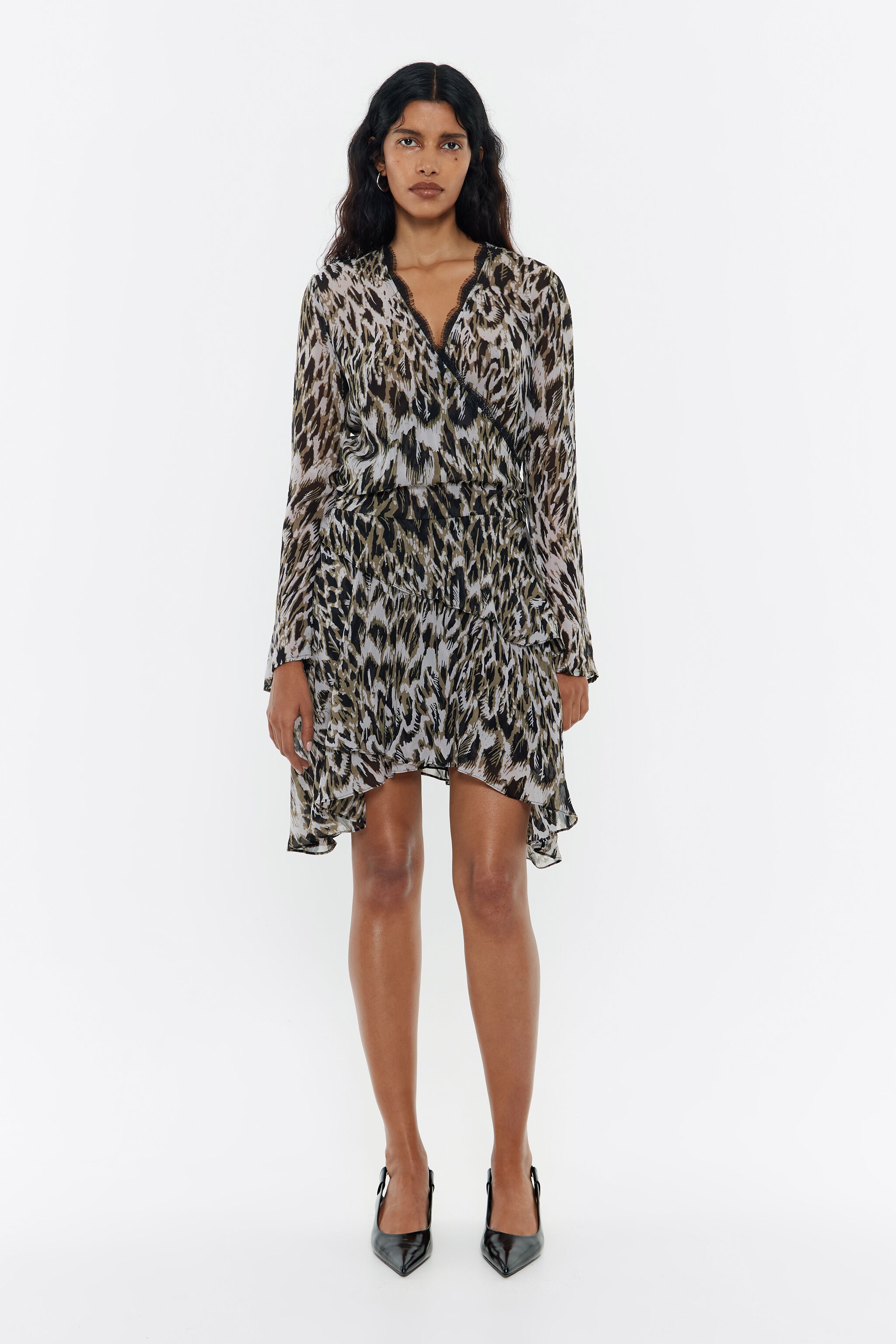 Khaki Plumancha tiered mini dress