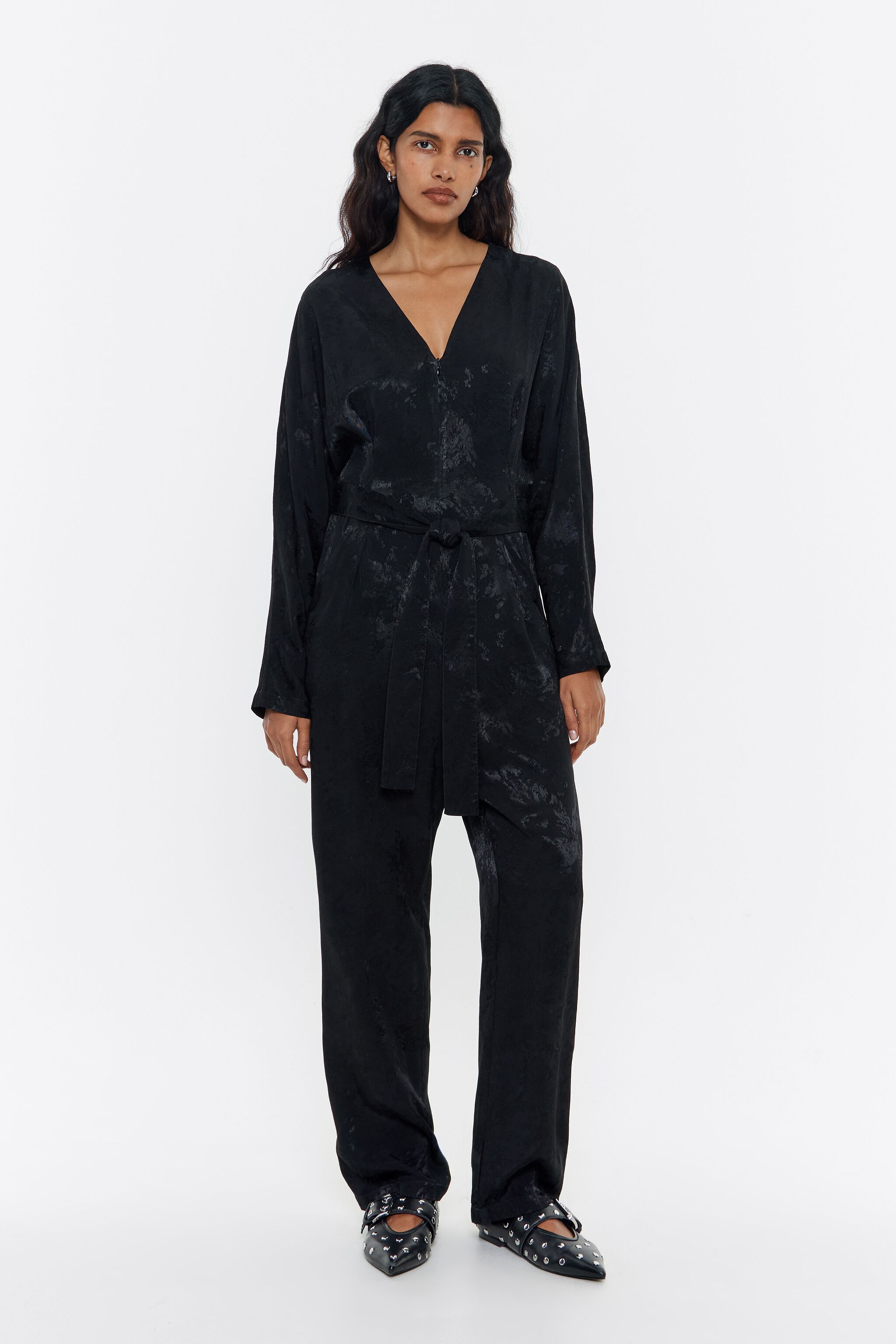 Black fluid jacquard jumpsuit
