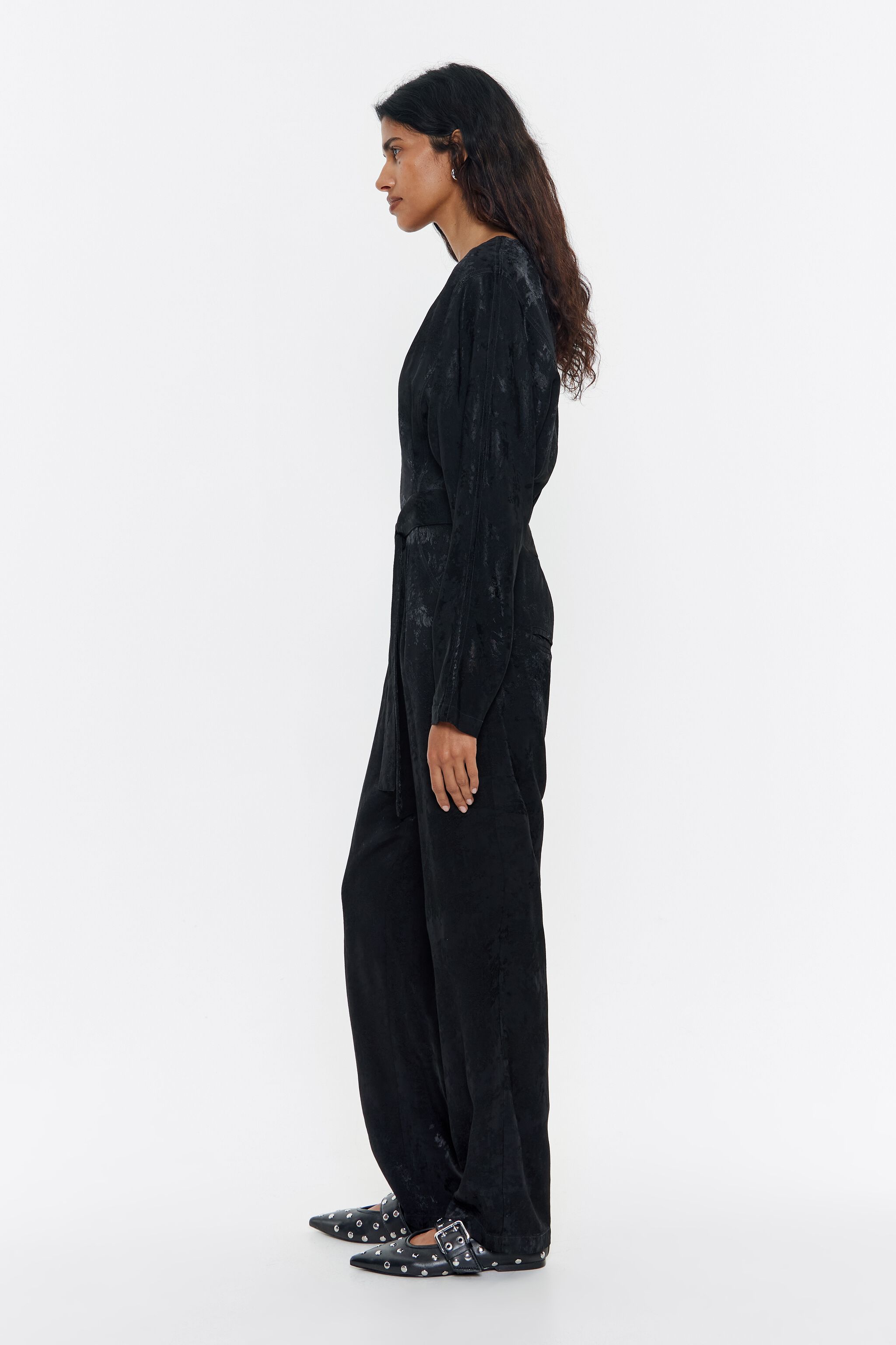 Black fluid jacquard jumpsuit