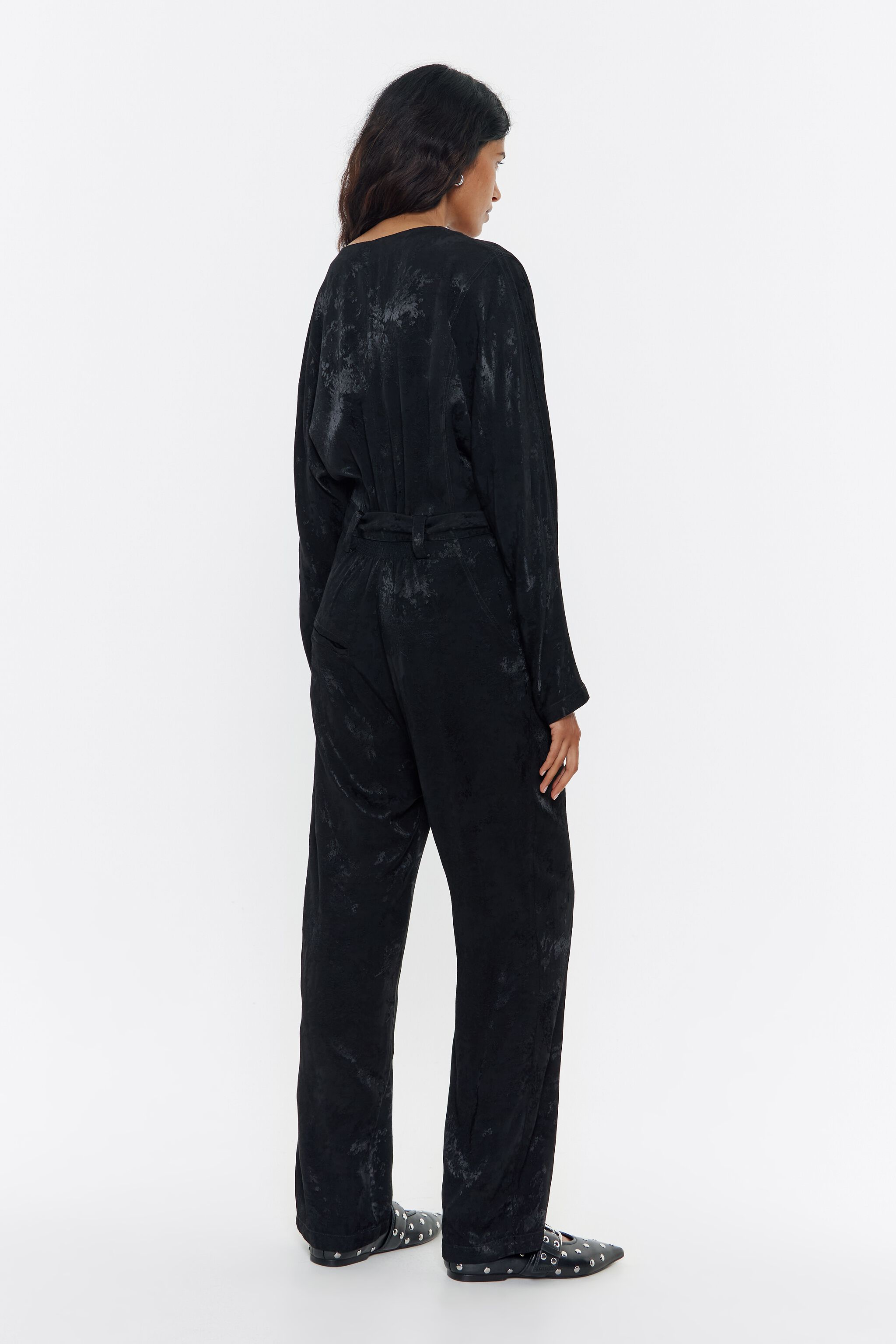 Black fluid jacquard jumpsuit