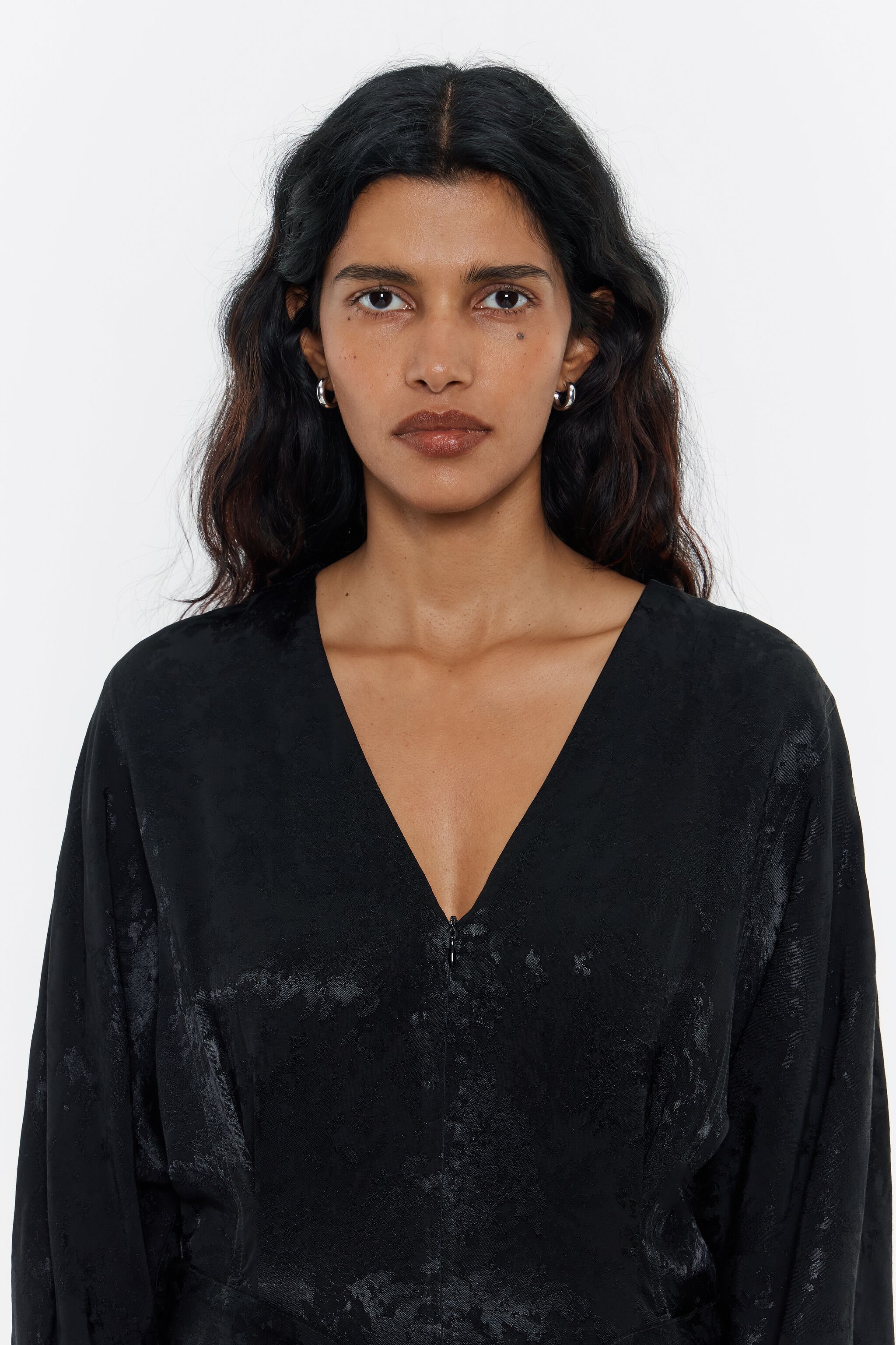 Black fluid jacquard jumpsuit