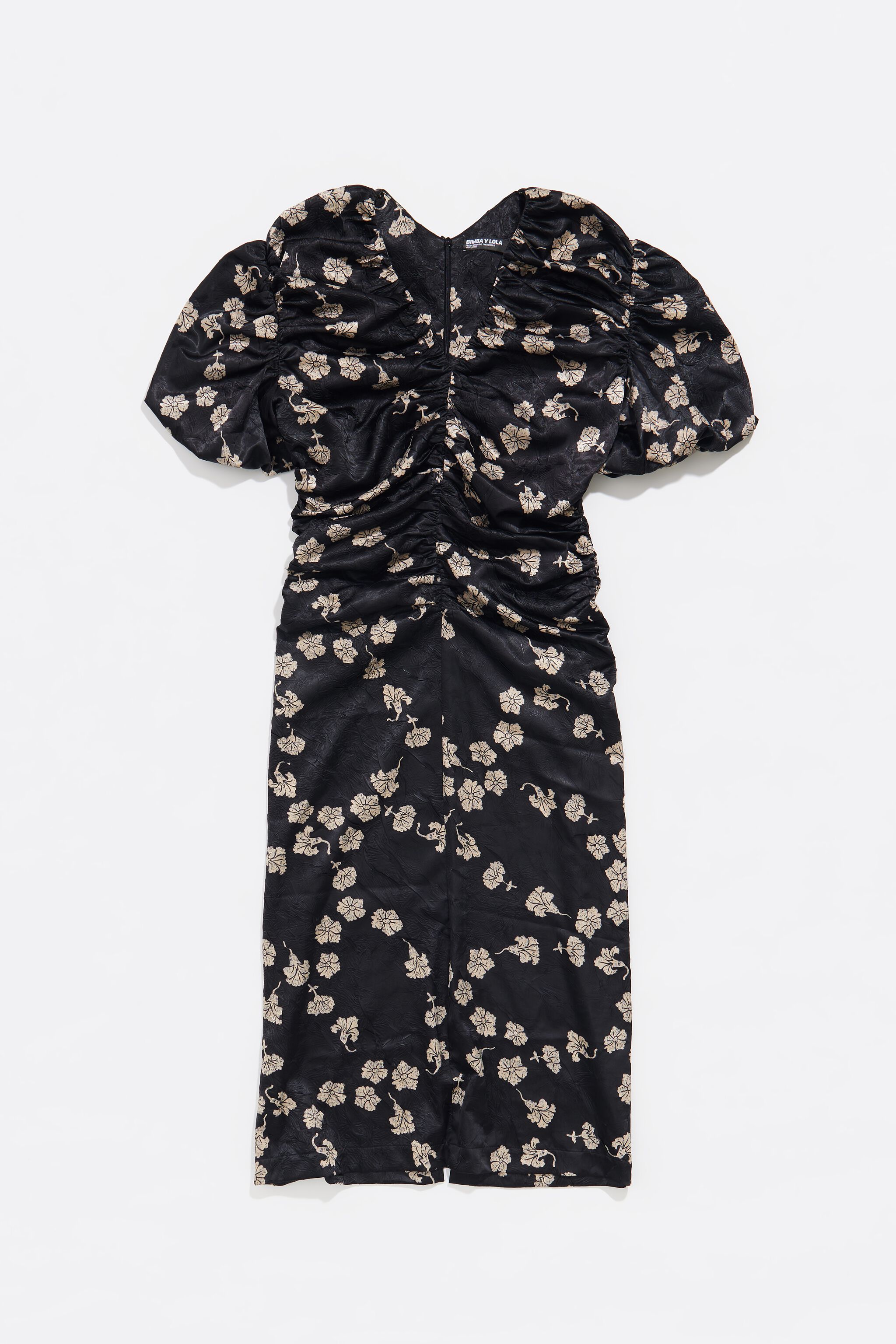 Black Carnation ruched midi dress