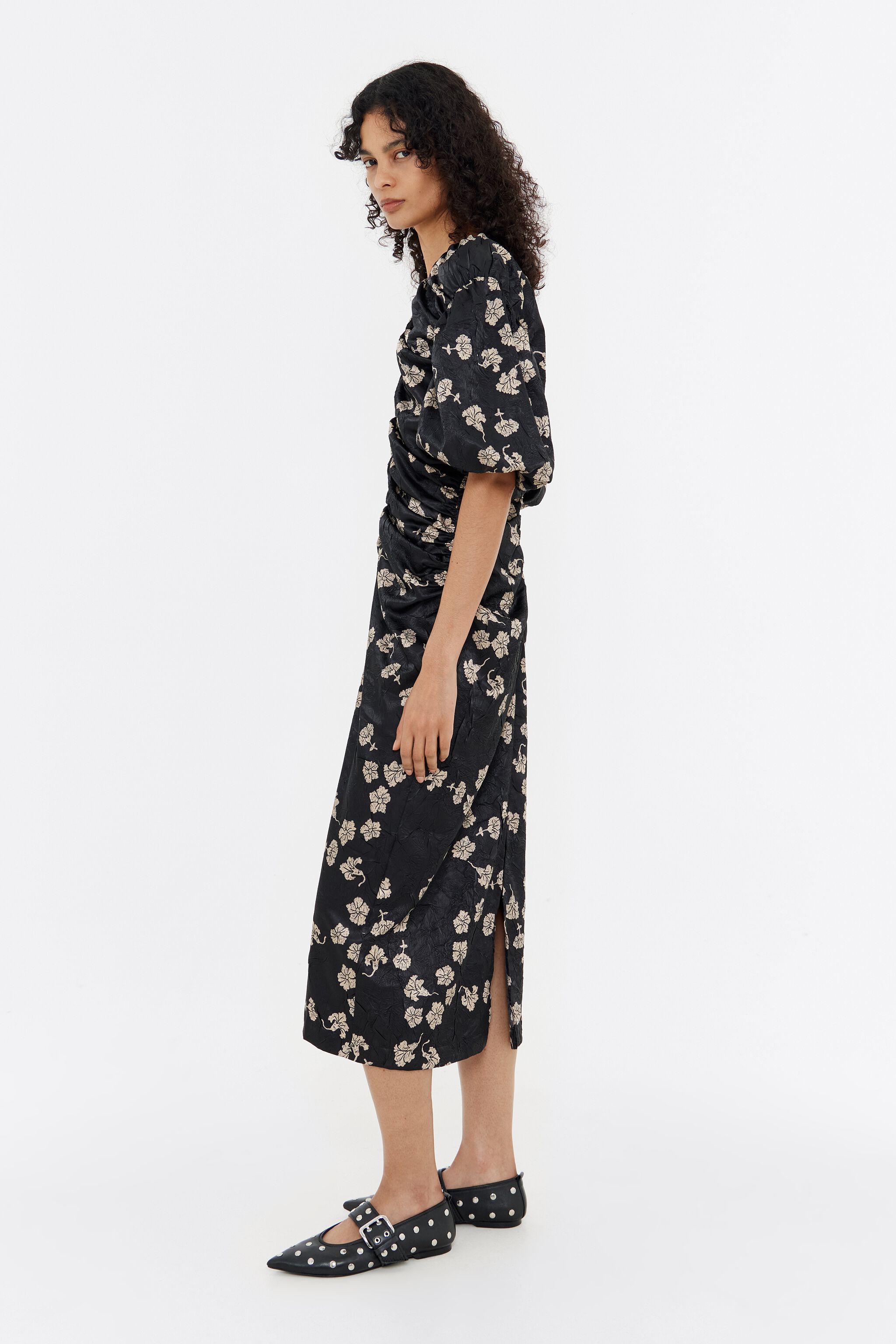 Black Carnation ruched midi dress