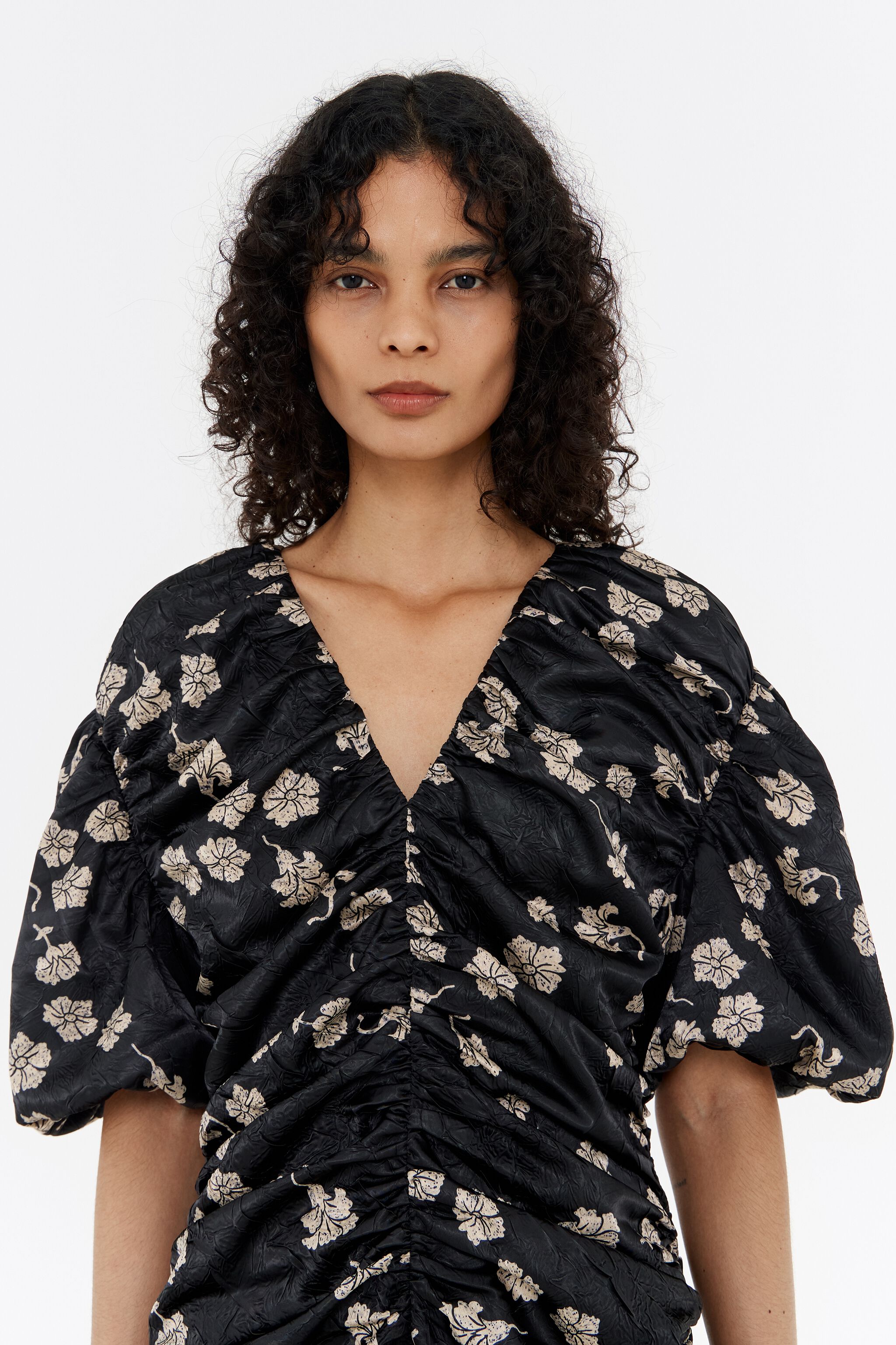 Black Carnation ruched midi dress