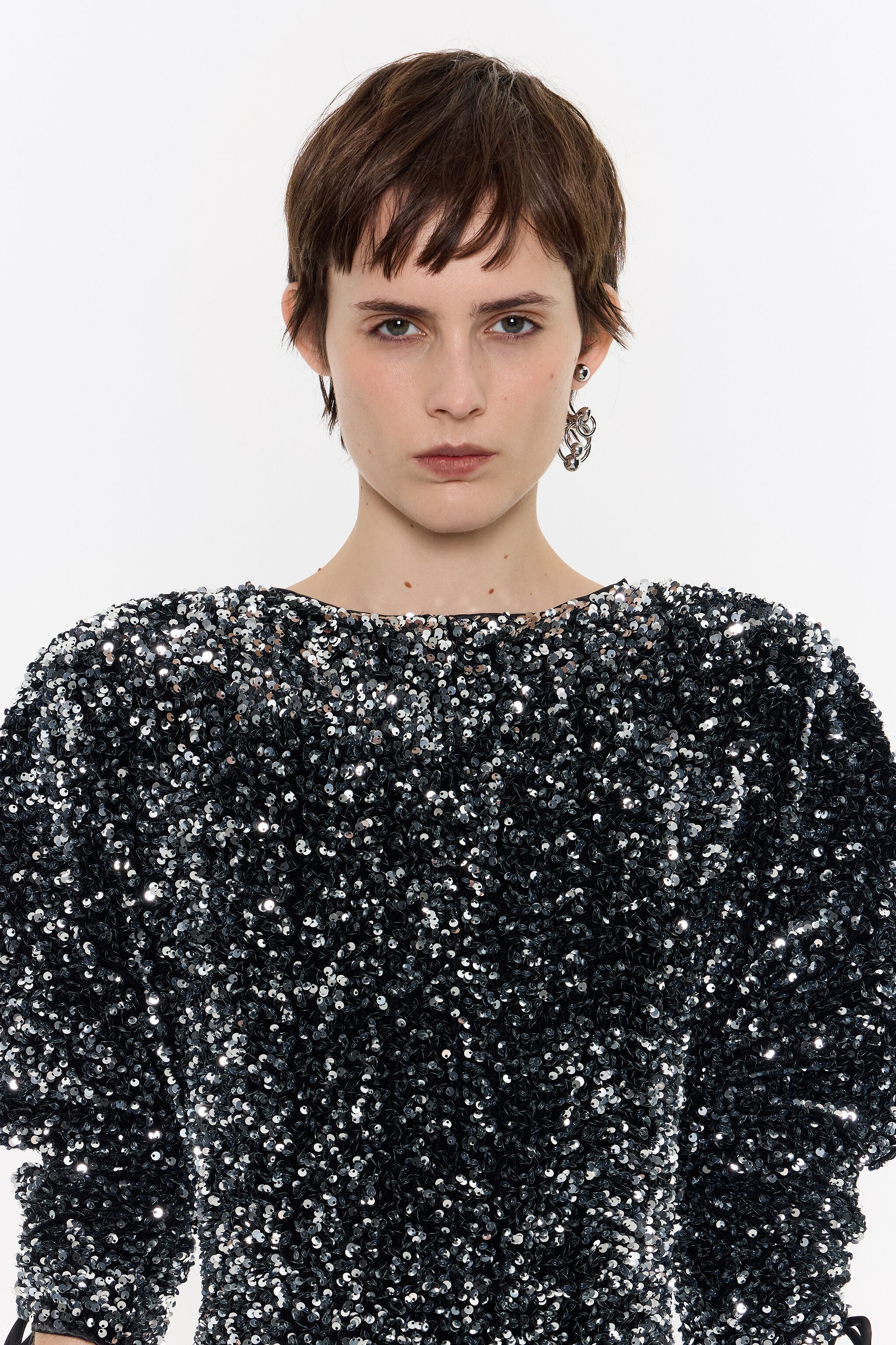 Anthracite sequin shoulder pads dress