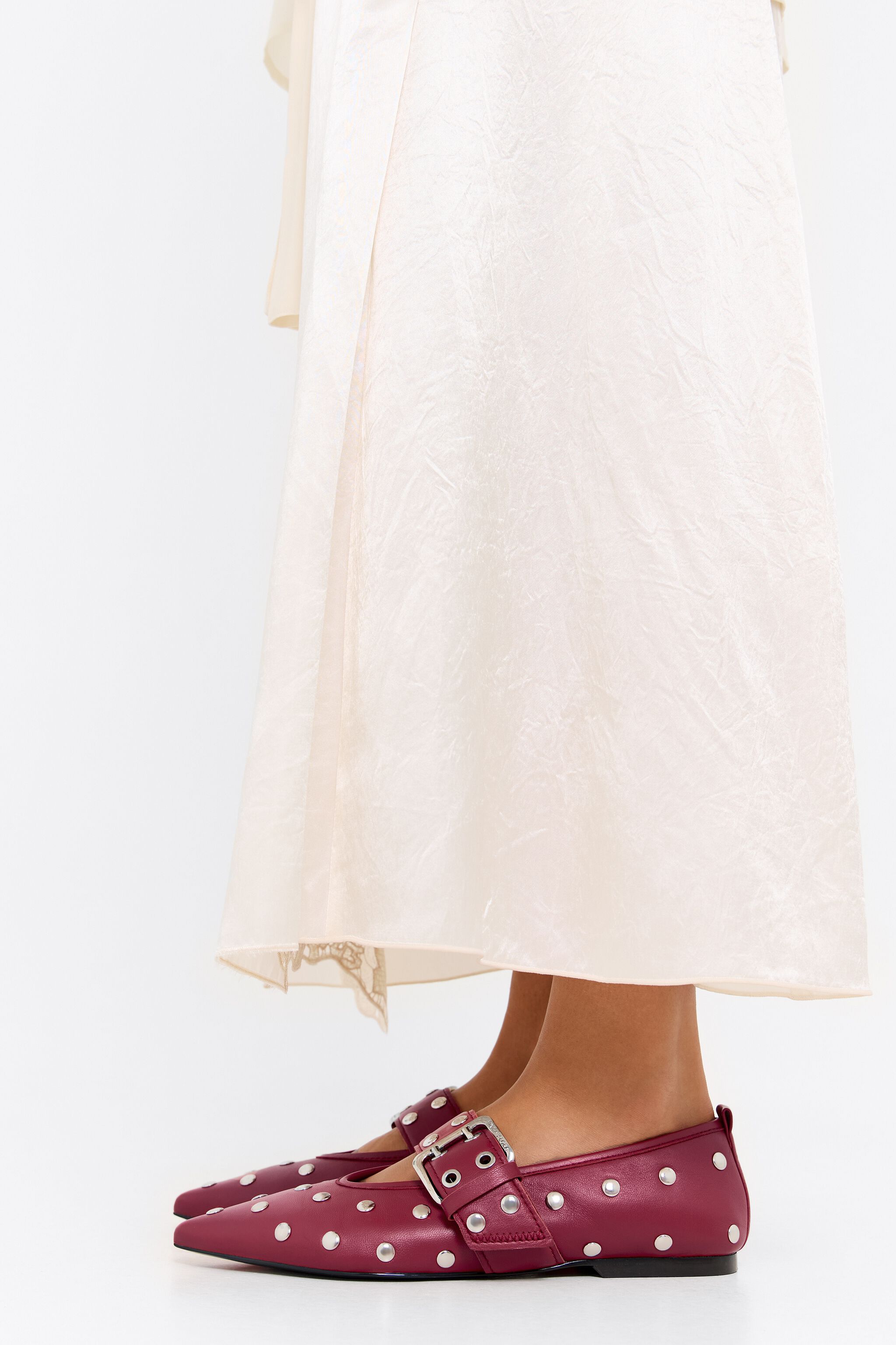 Studded red leather ballerina