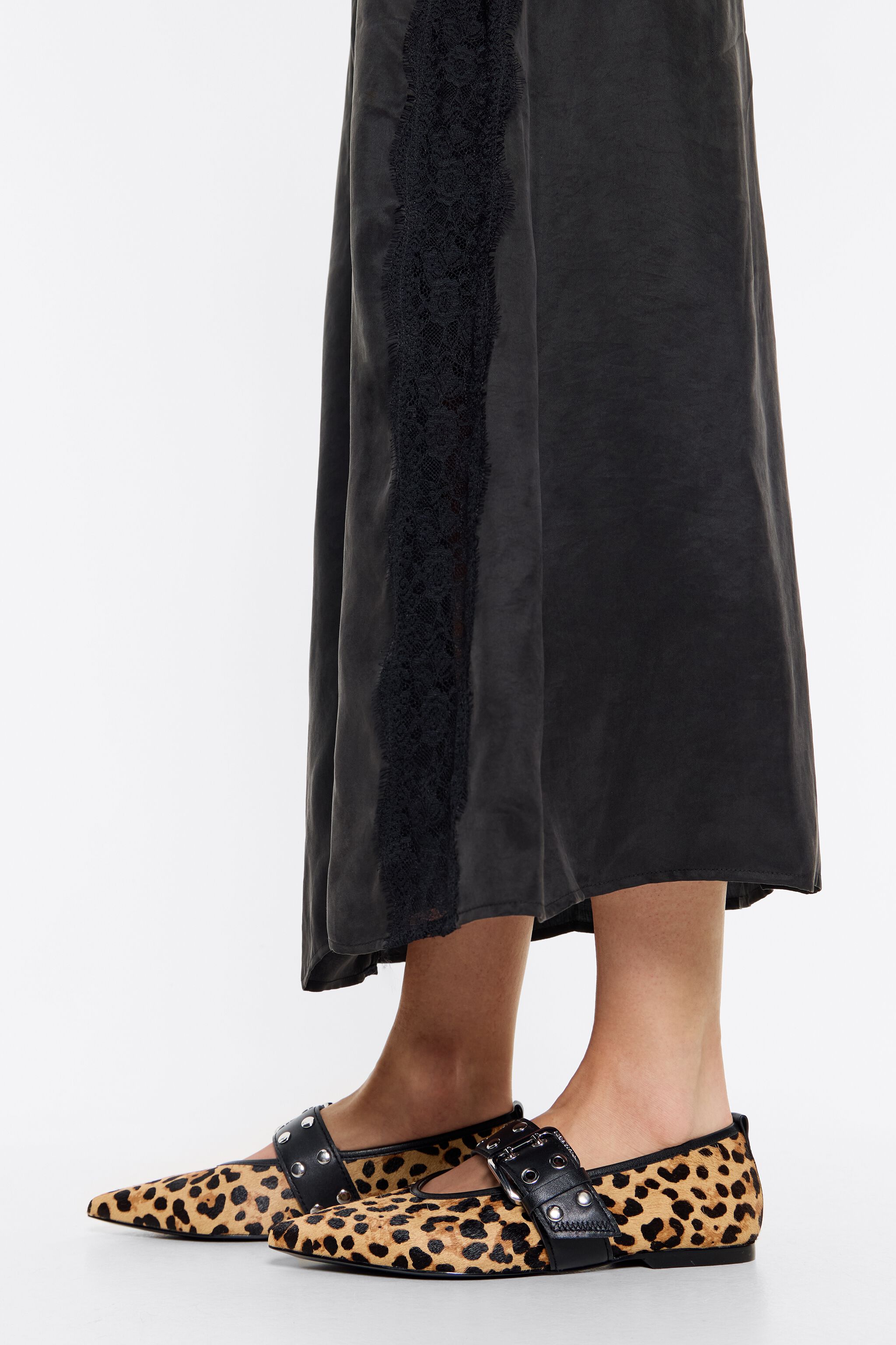 Leopard print fur studded ballerina