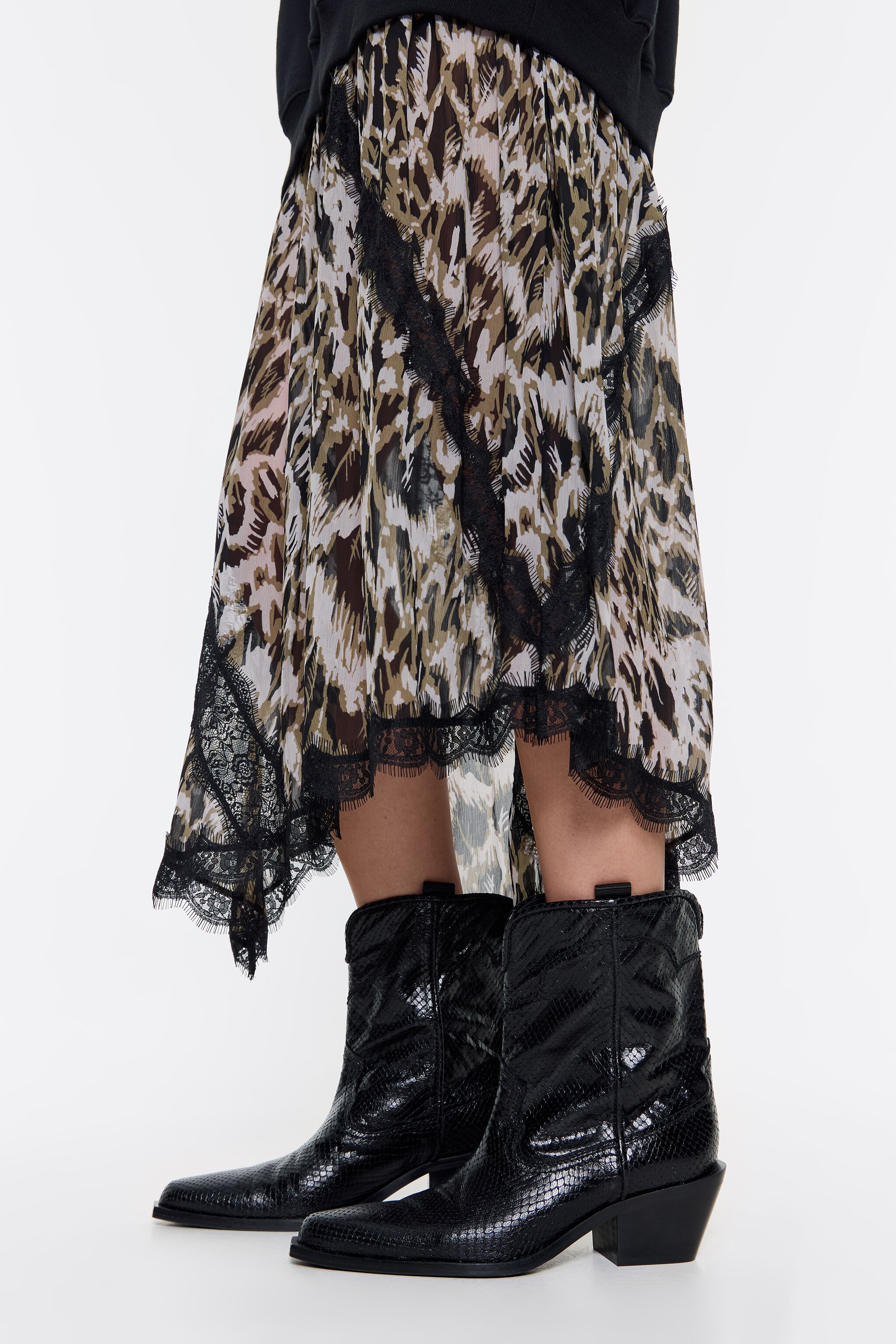 Black leather snakeskin cowboy ankle boot