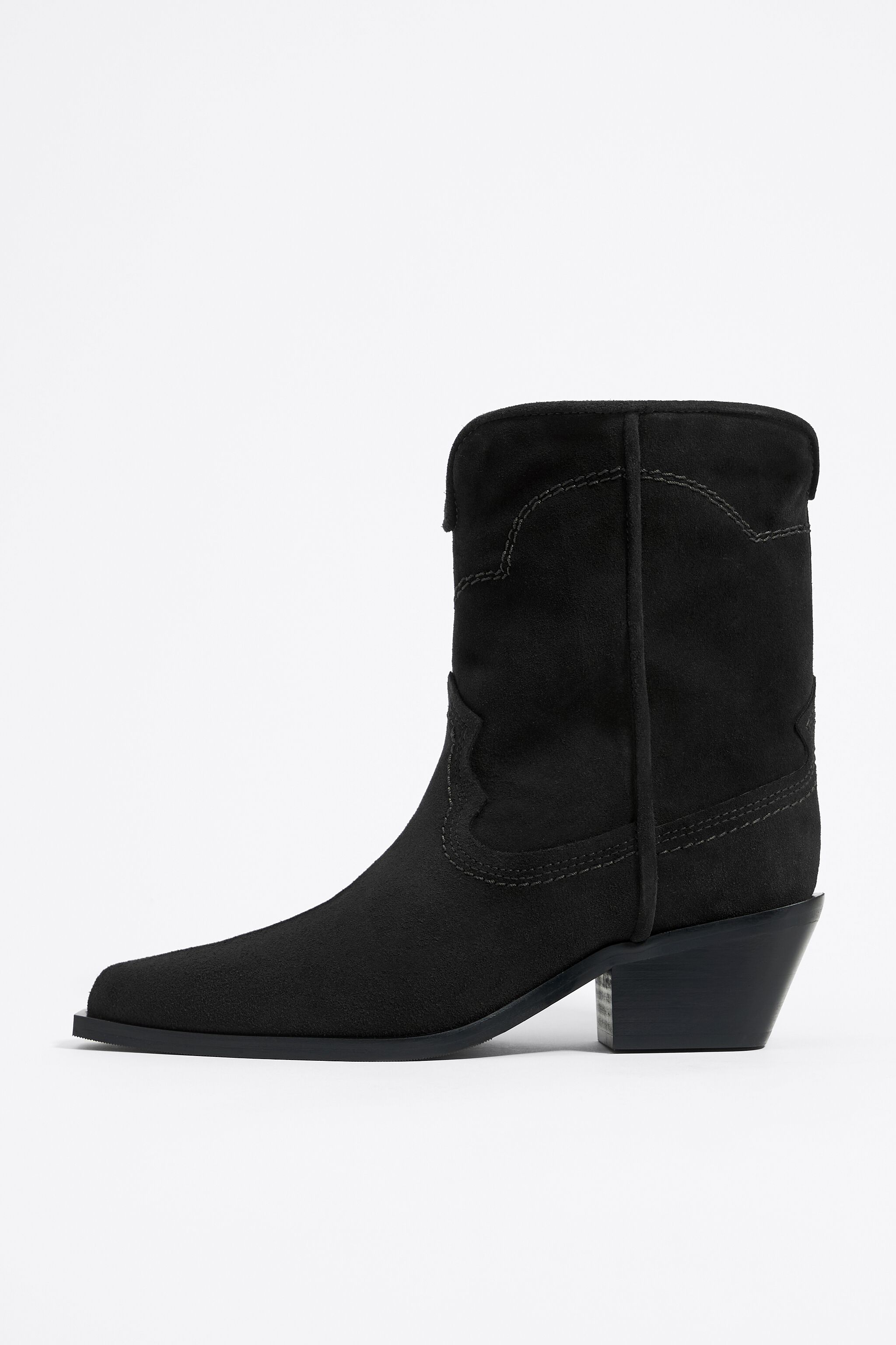 Black split leather cowboy ankle boot