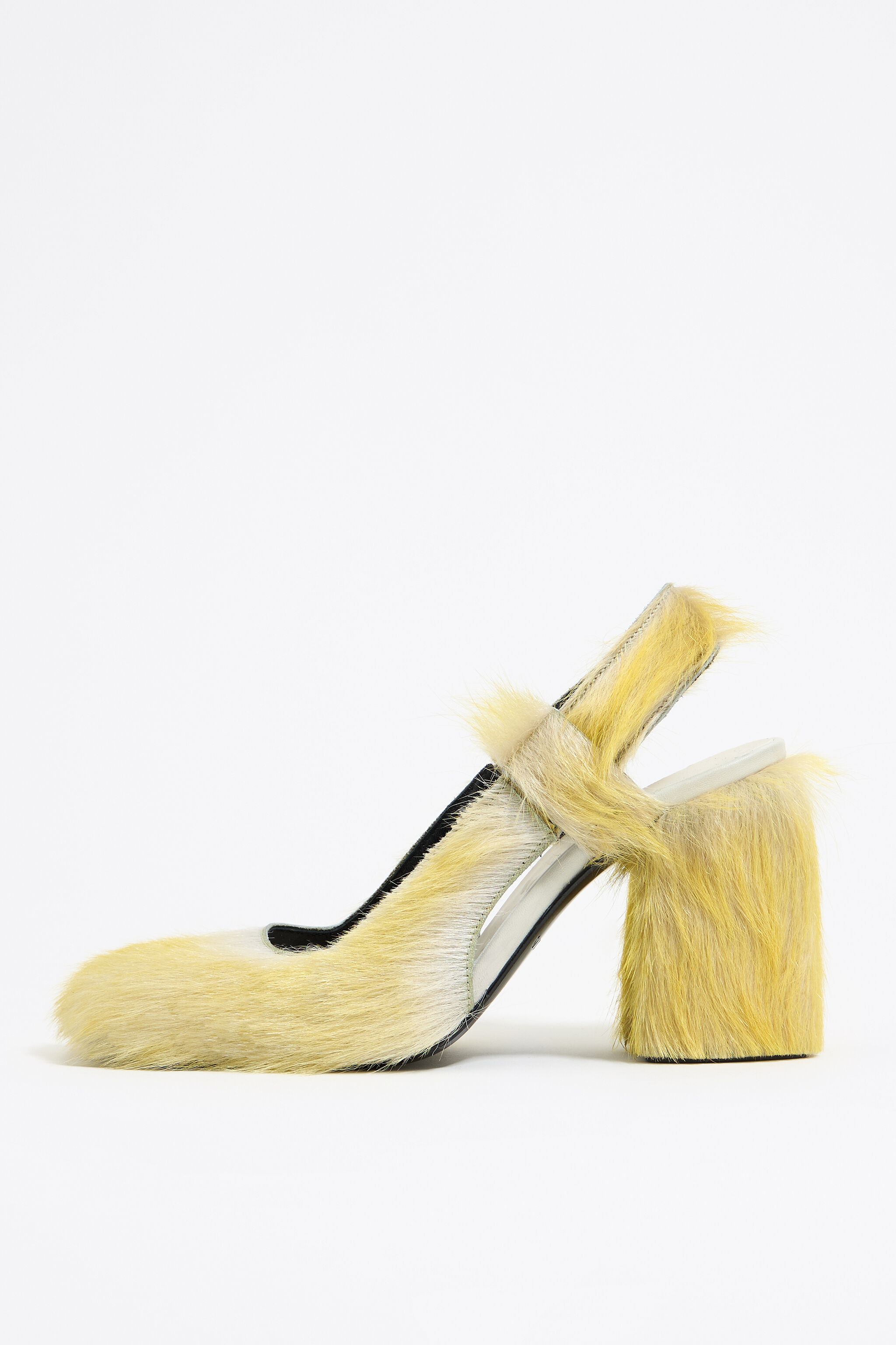 Yellow fur slingback court shoe