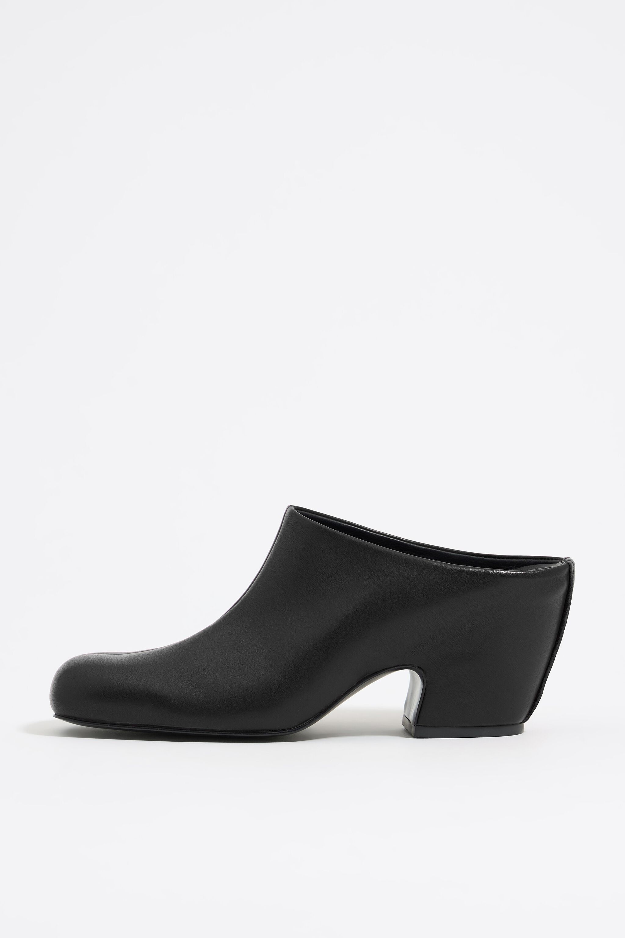 Black leather heeled clog