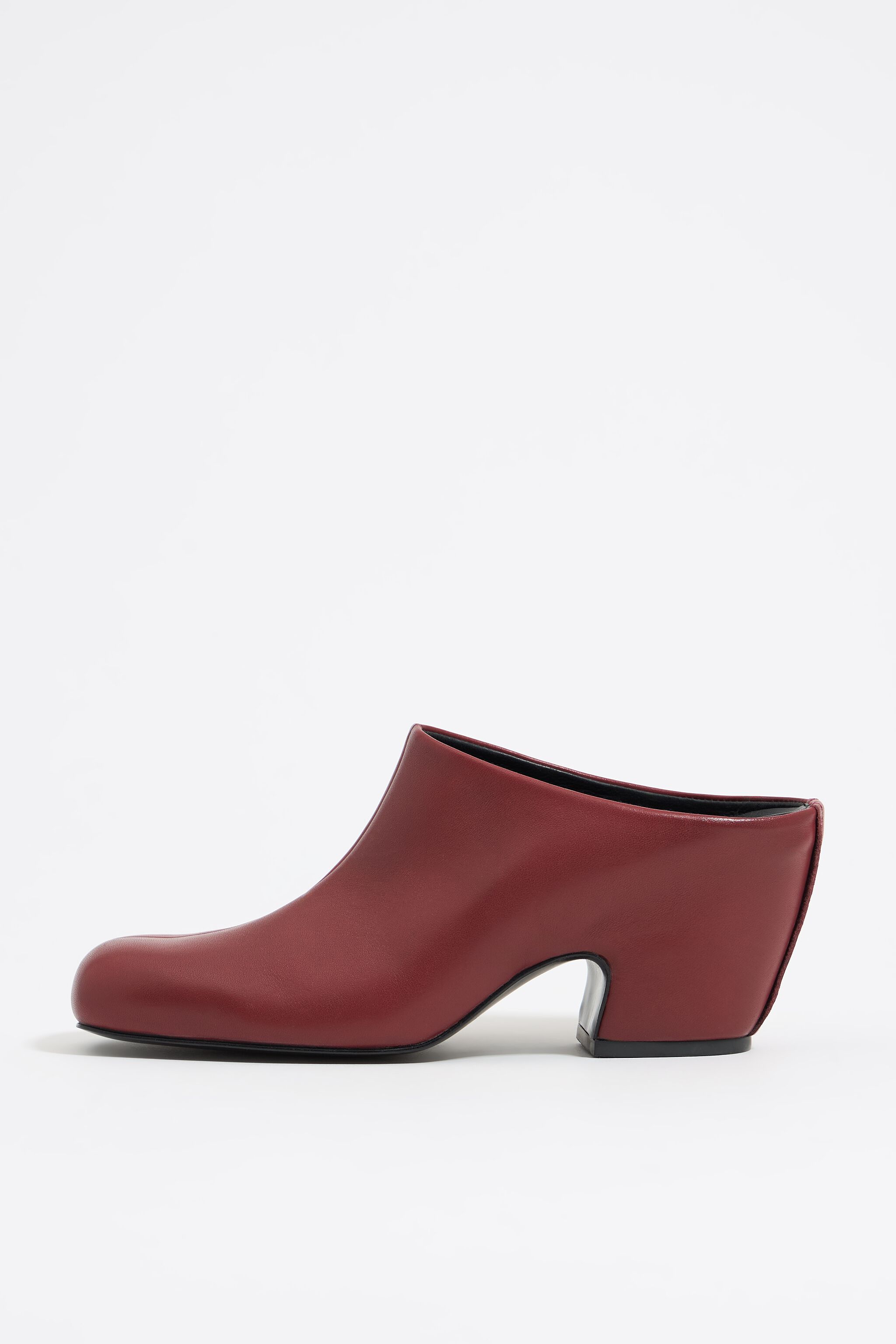 Red leather heeled clog
