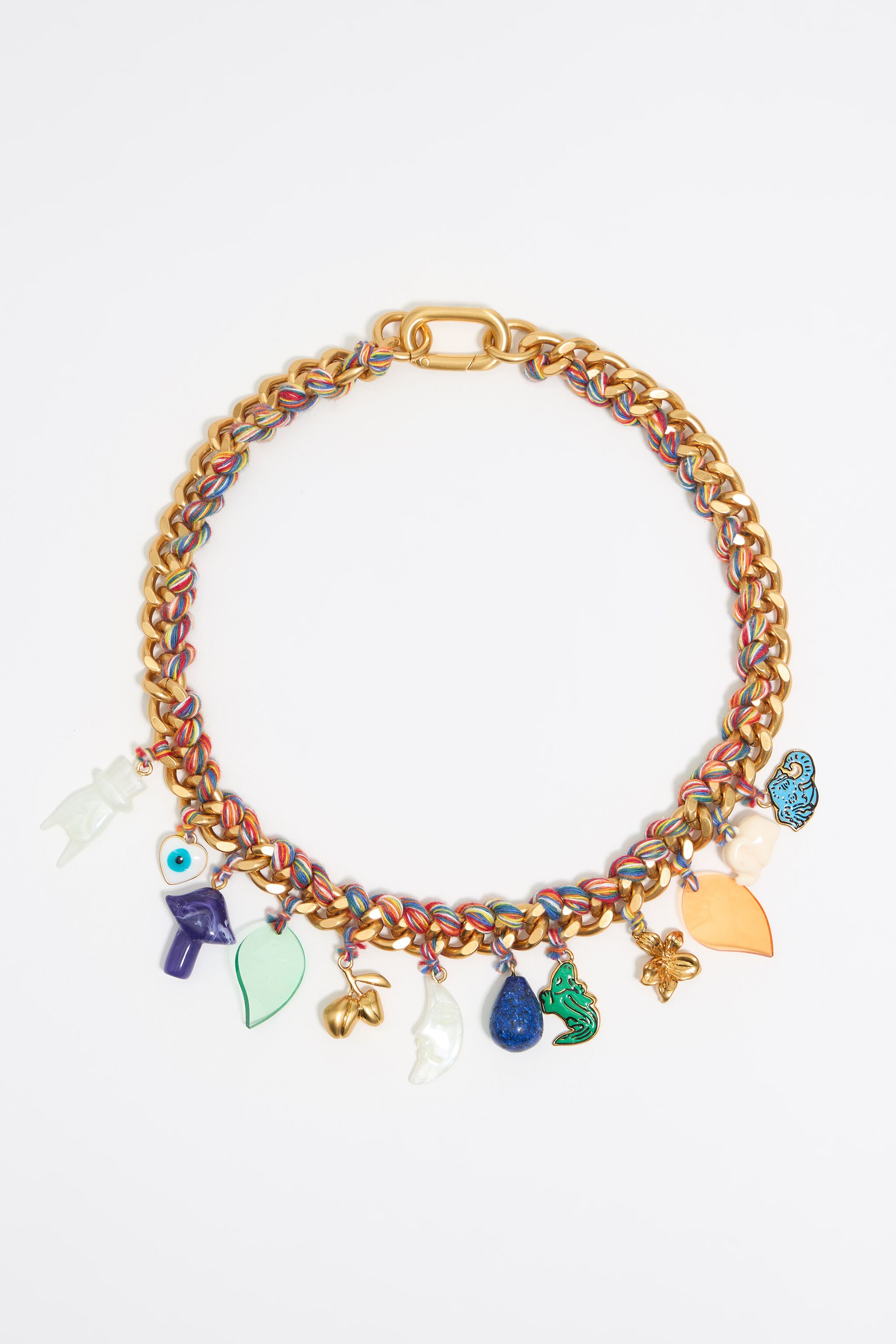 Chain and multicolor cord jungle charms necklace