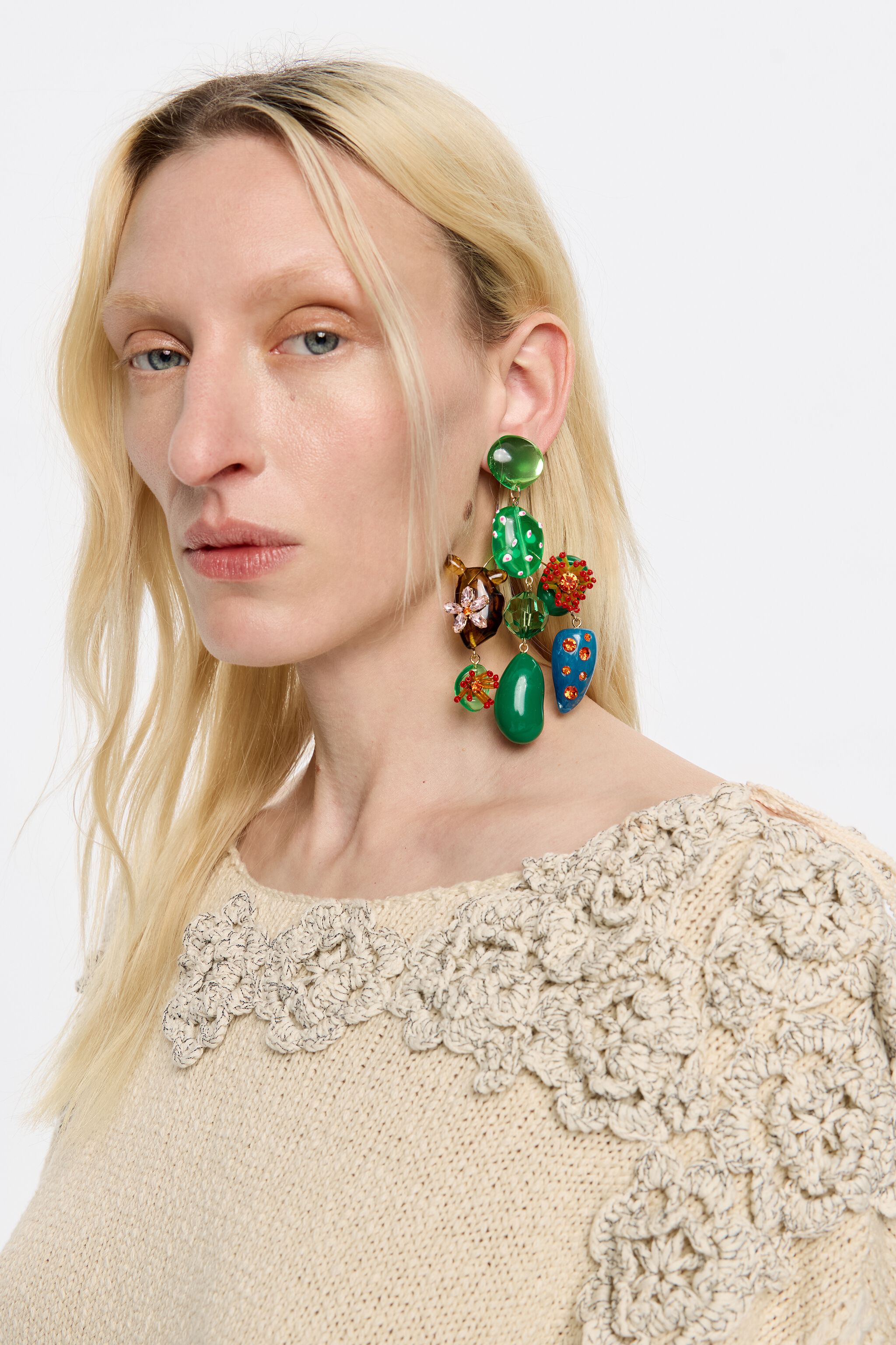 Green cactus and flowers earrings