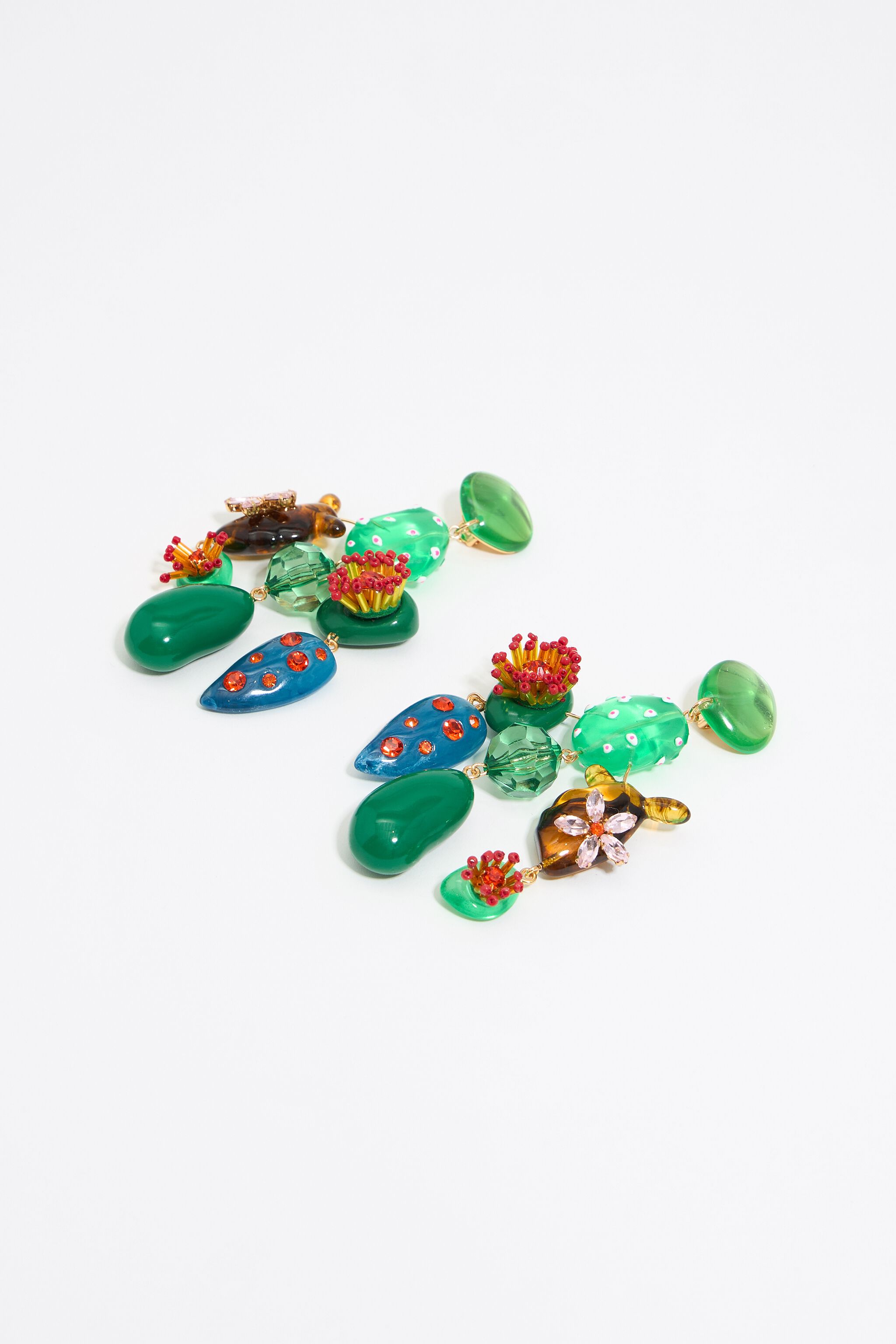 Green cactus and flowers earrings