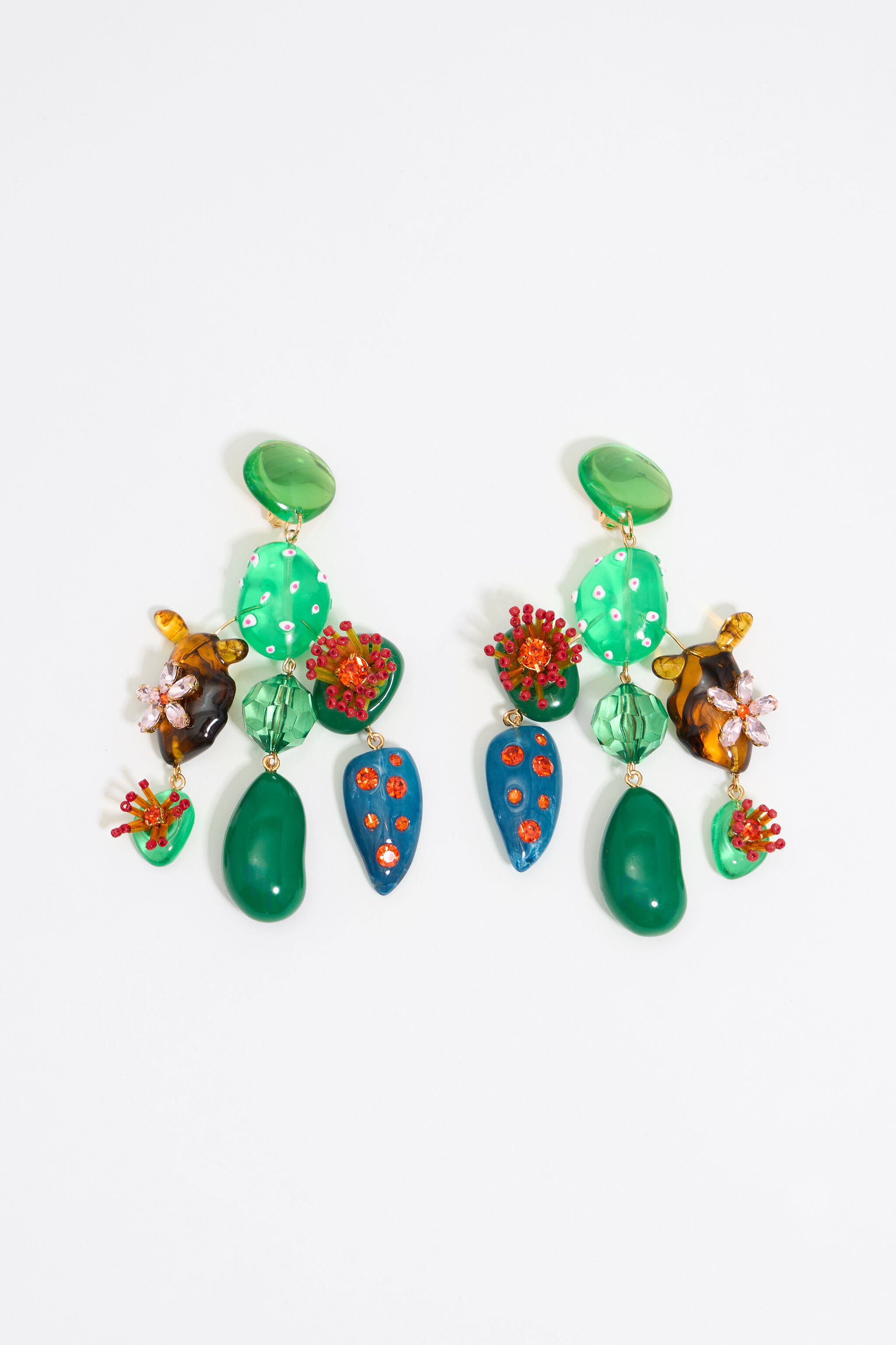 Green cactus and flowers earrings