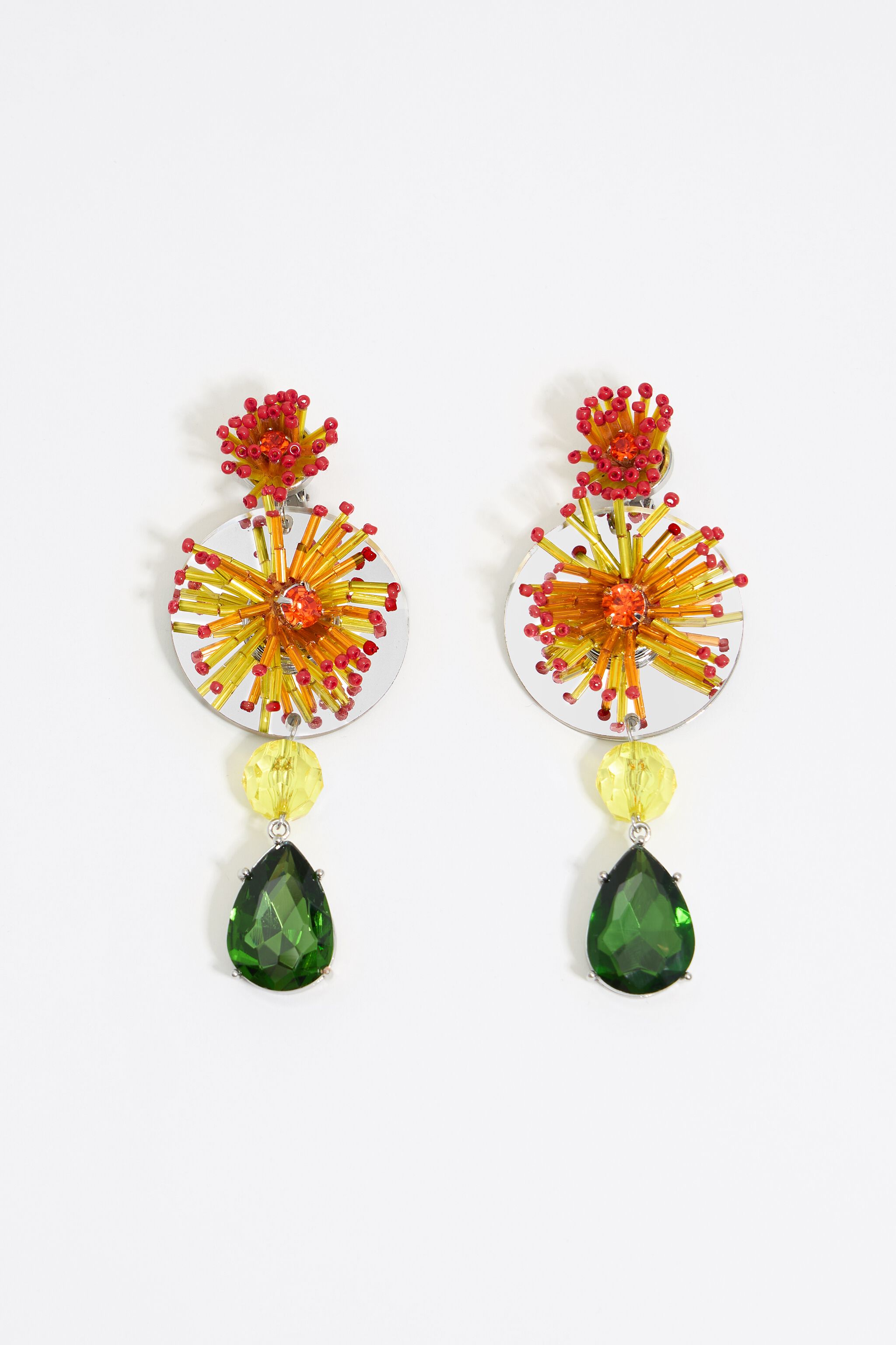 Multicolor flower and crystal earrings