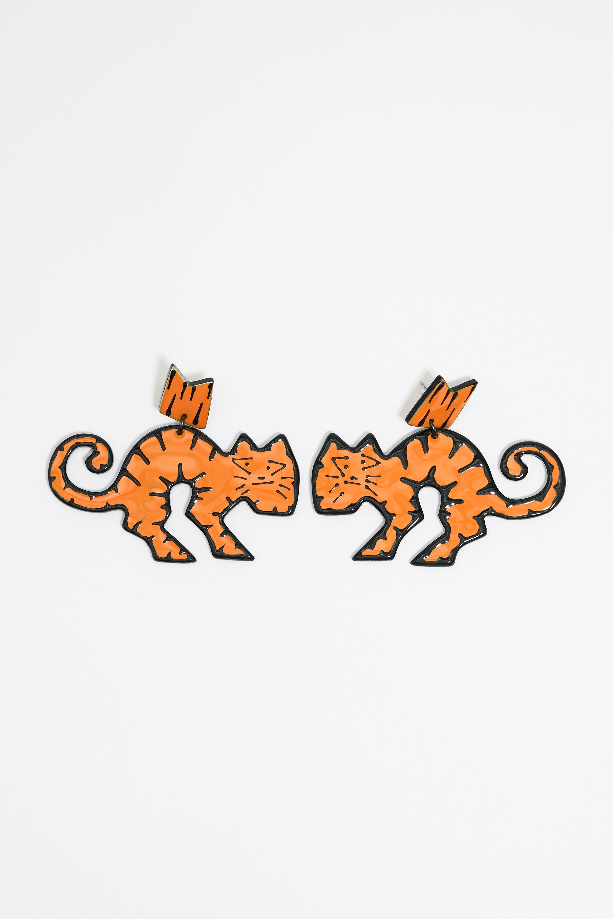 Orange enamel tiger earrings