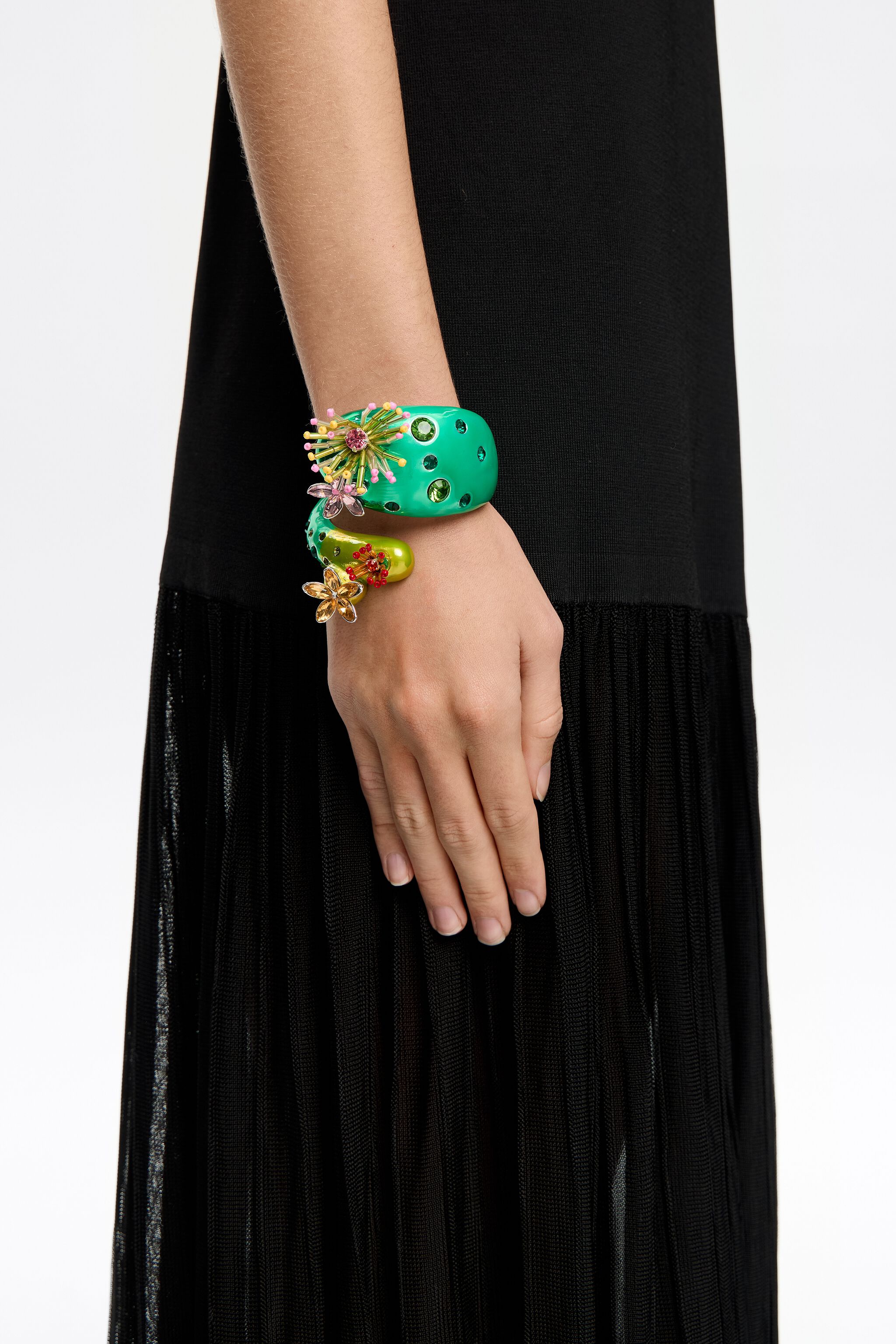 Green cactus and flowers bracelet