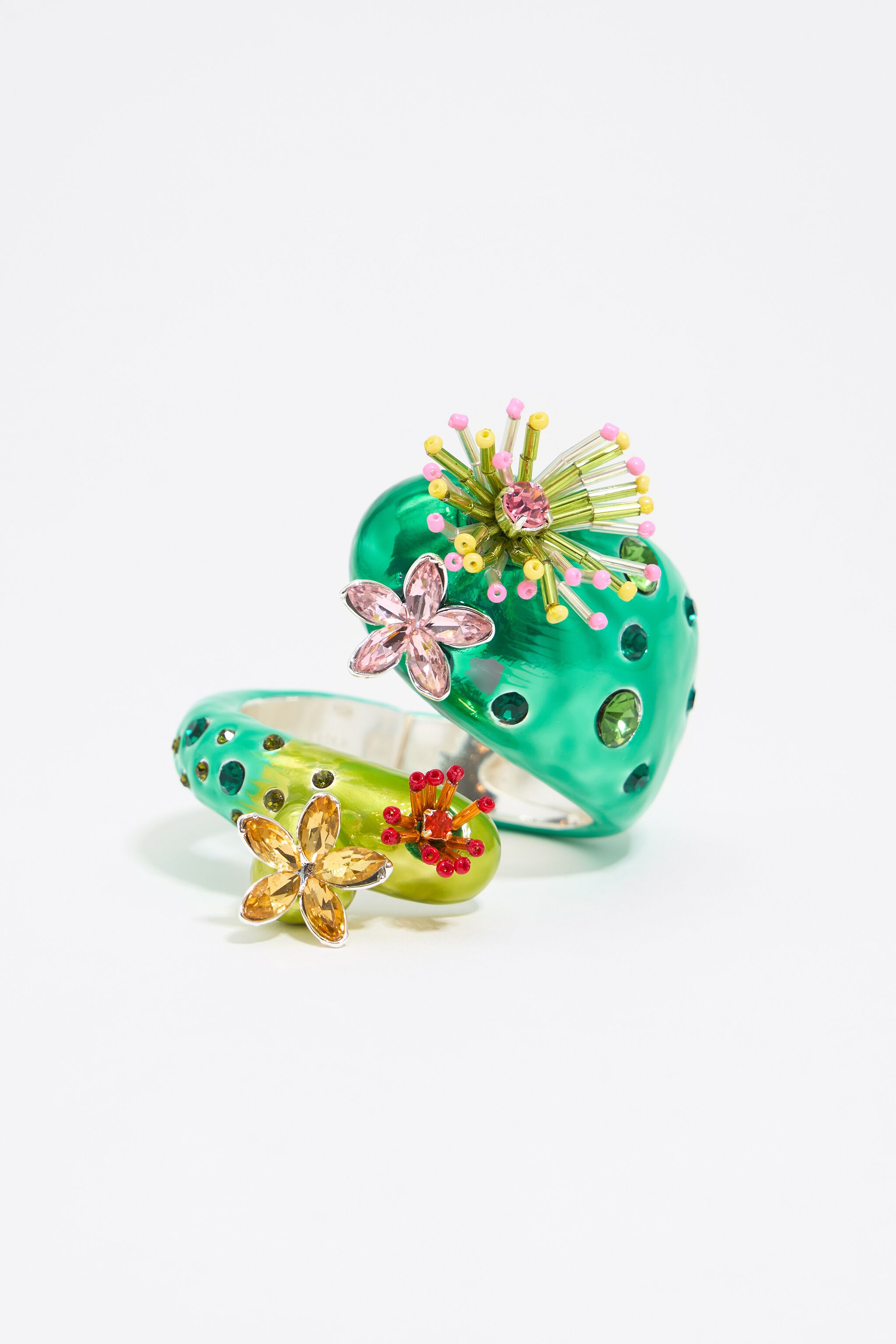 Green cactus and flowers bracelet