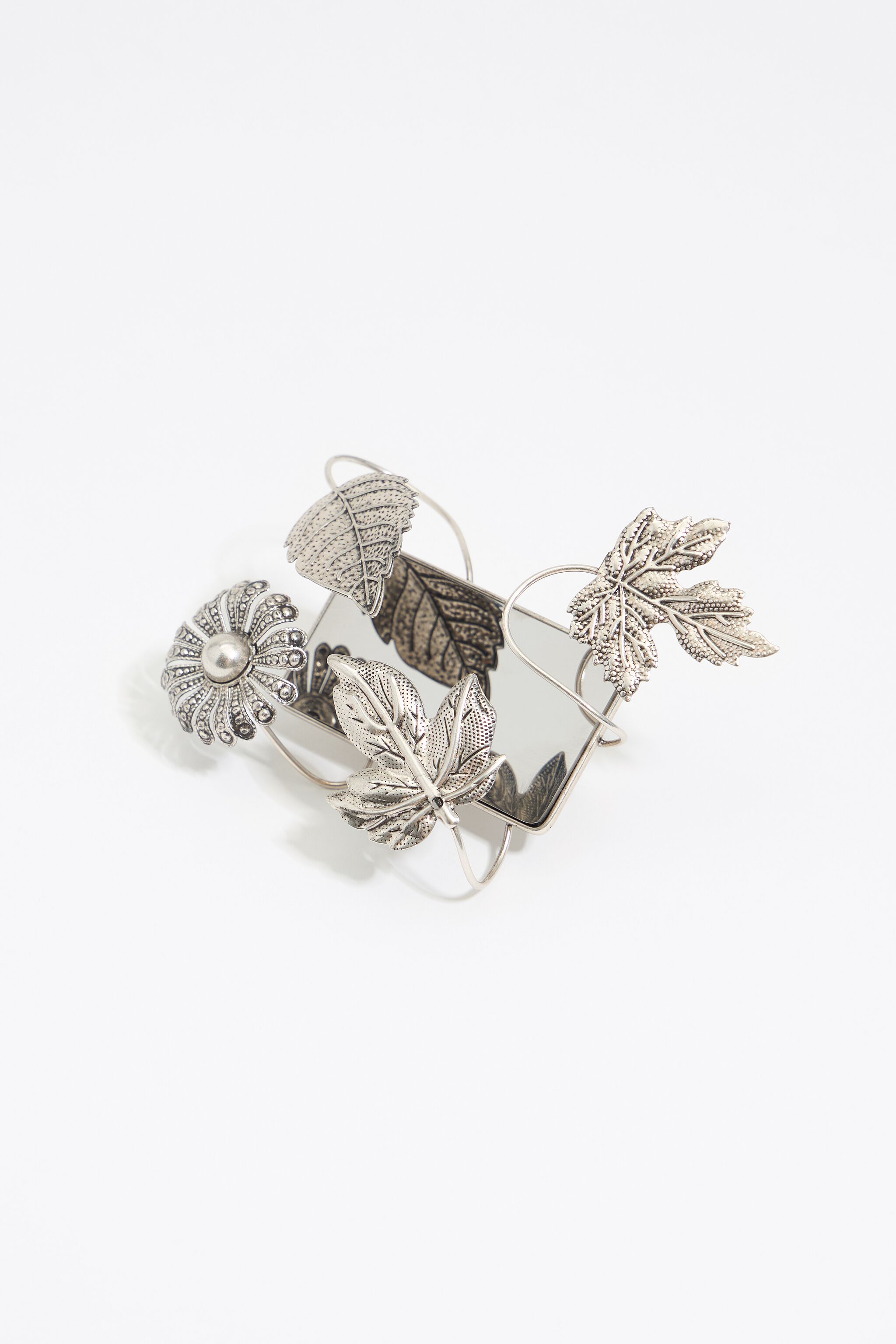 Silver leaves and mirrors double ring