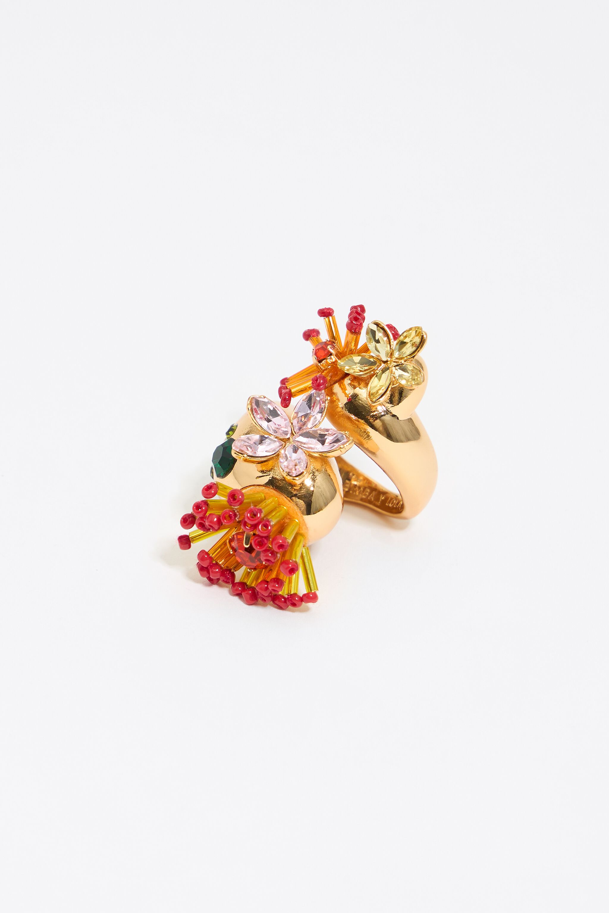 Gold cactus and flowers ring