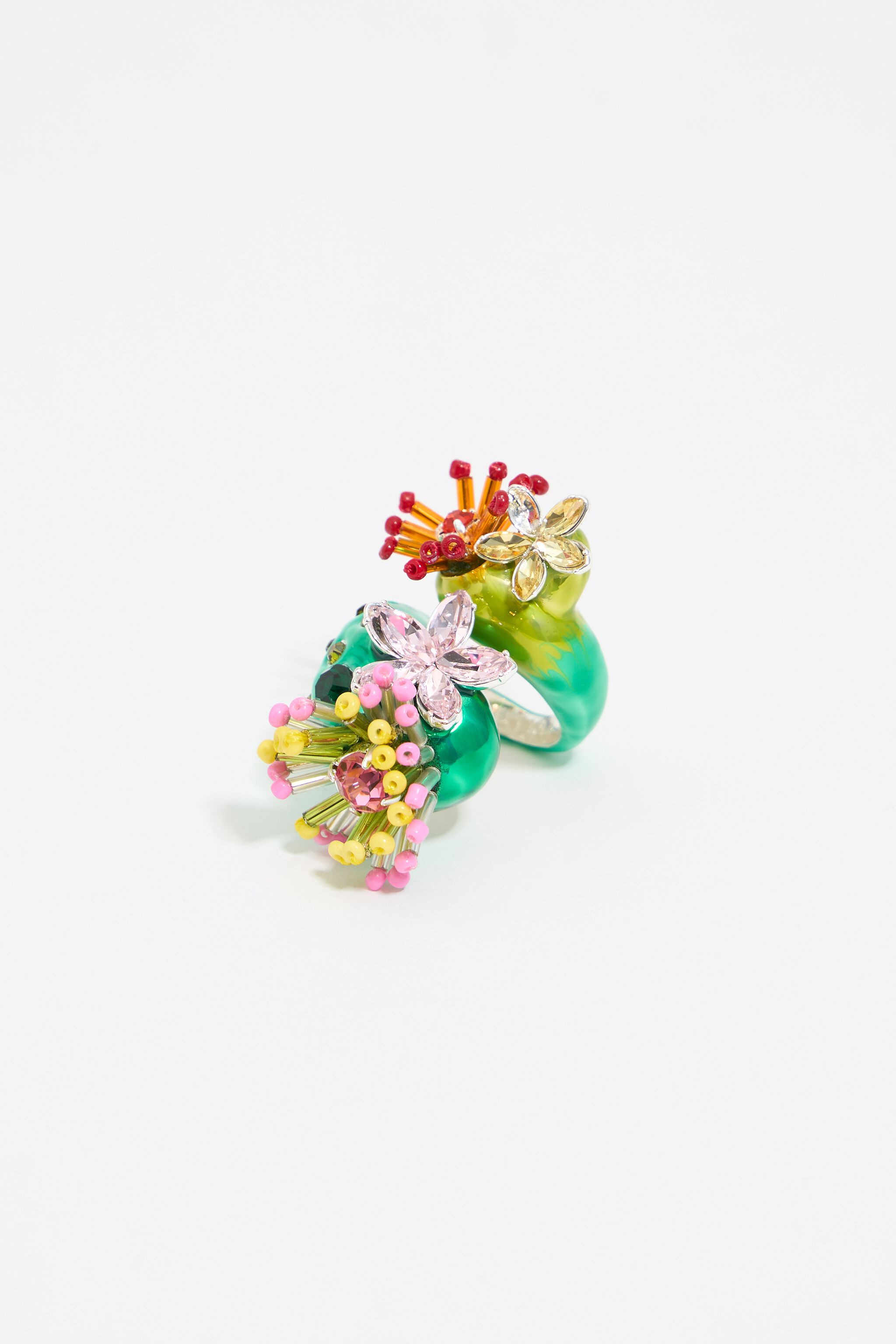 Green cactus and flowers ring