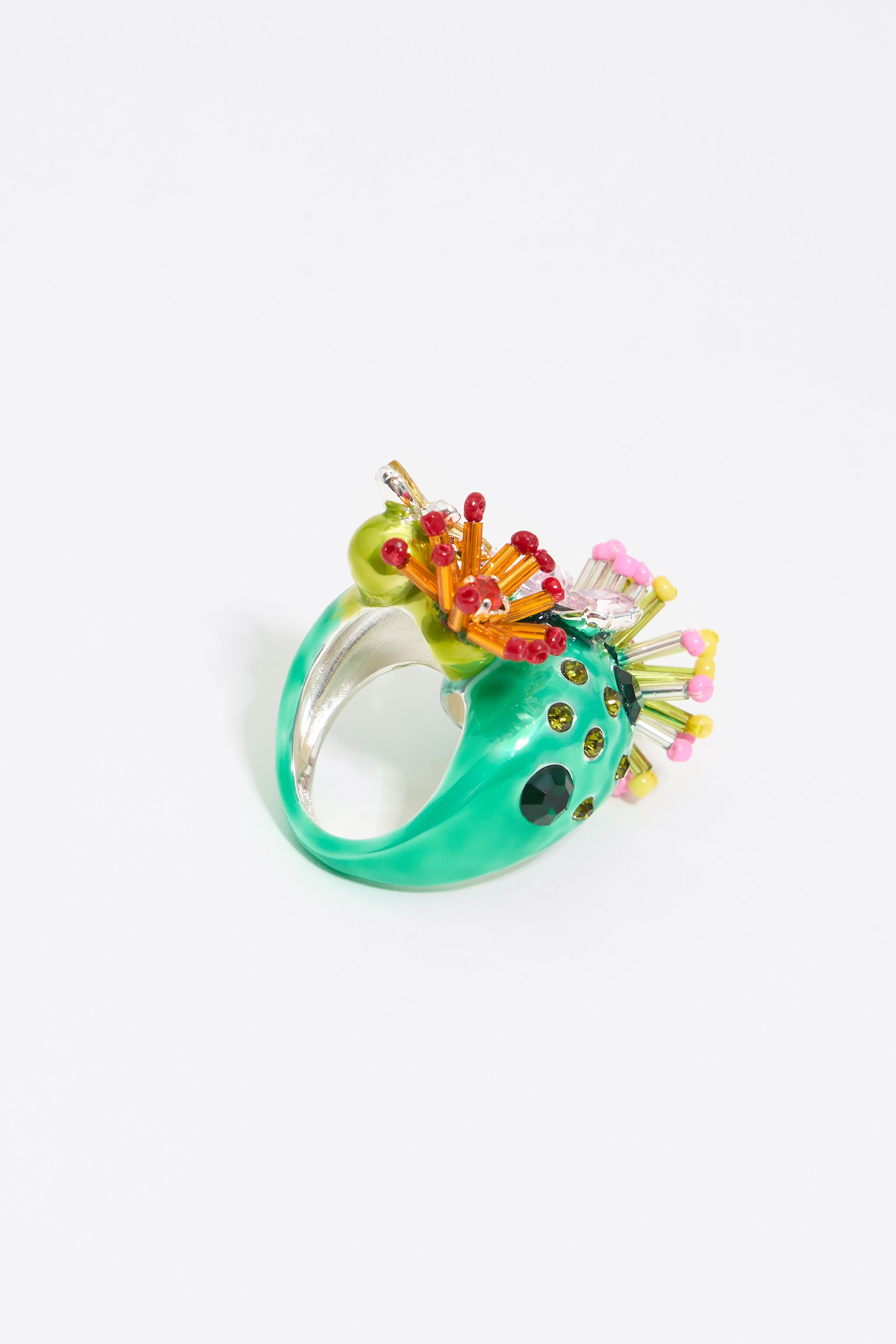Green cactus and flowers ring