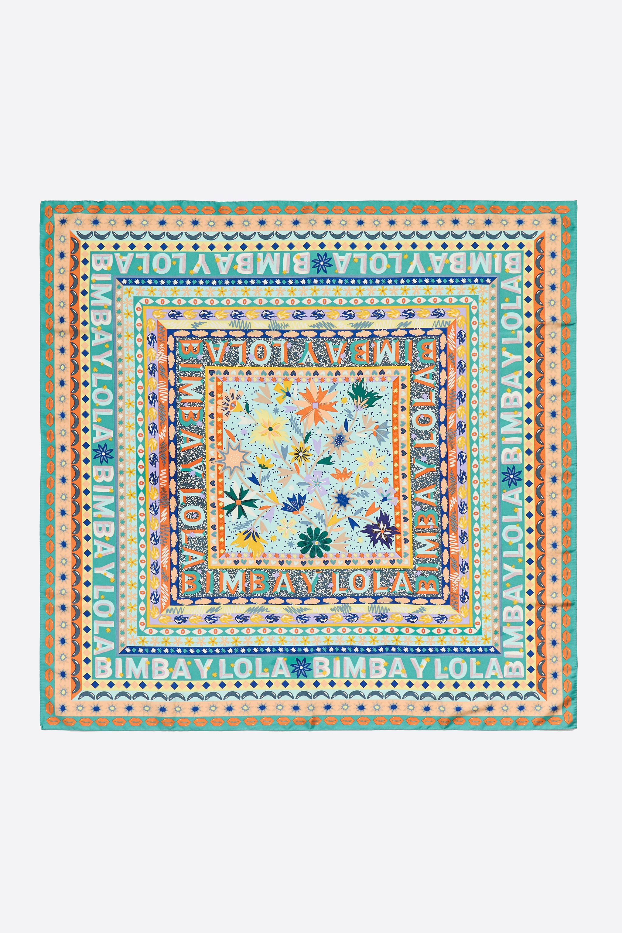 Aquamarine logos and floral borders scarf